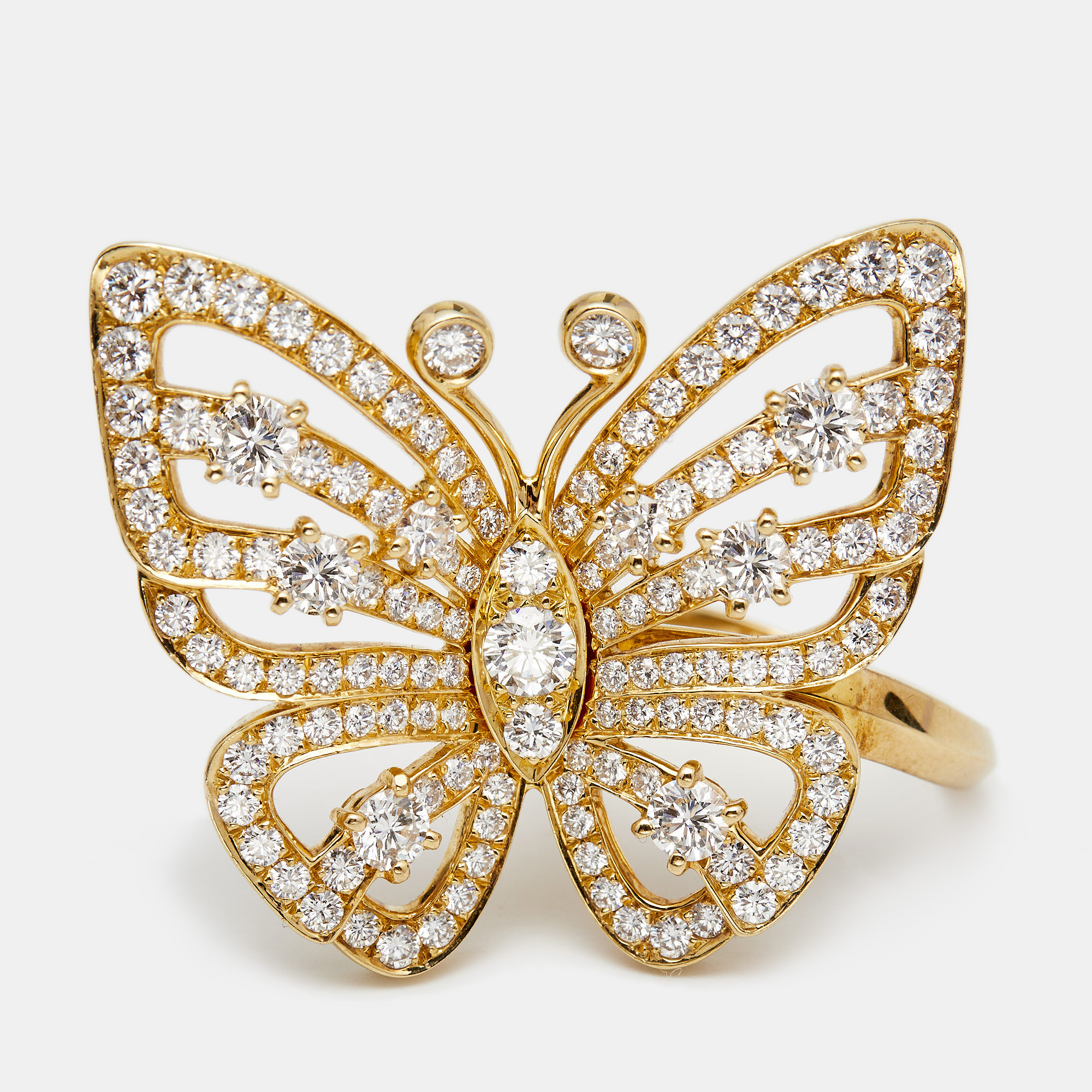 

Van Cleef & Arpels Flying Butterfly Between the Finger Diamond 18k Yellow Gold Ring Size