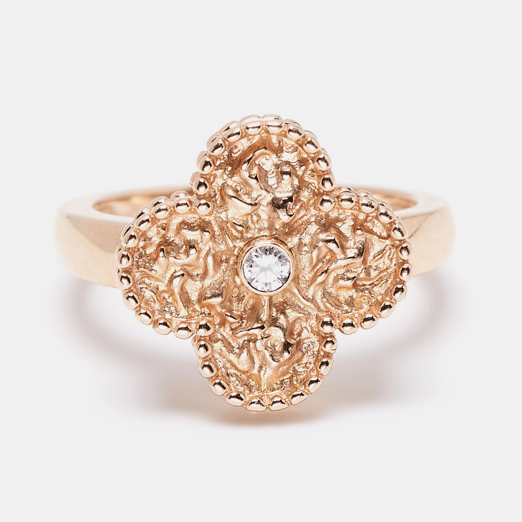 

Van Cleef & Arpels Vintage Alhambra Diamond 18k Rose Gold Ring Size