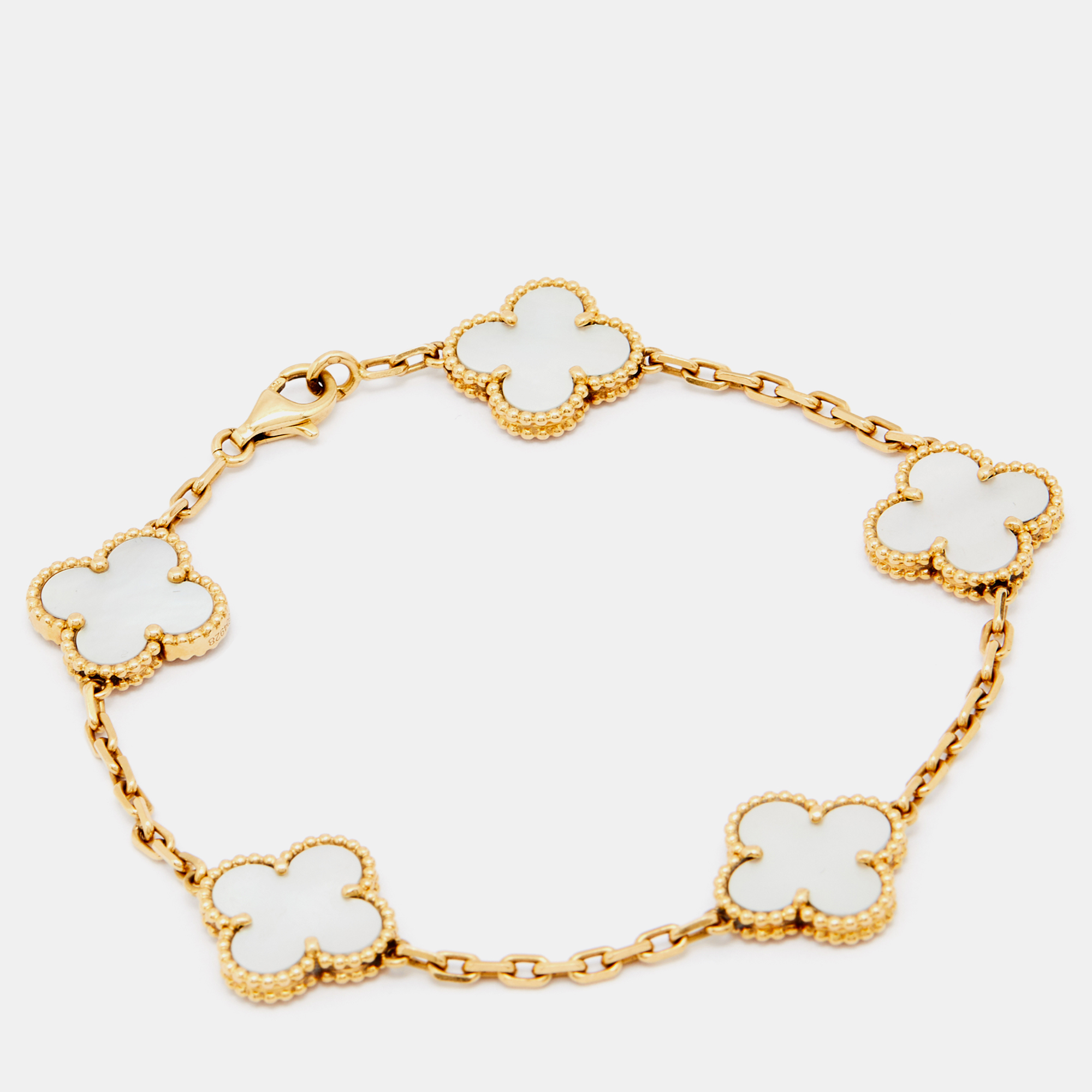 

Van Cleef & Arpels Vintage Alhambra Mother of Pearl 18k Yellow Gold Station Bracelet