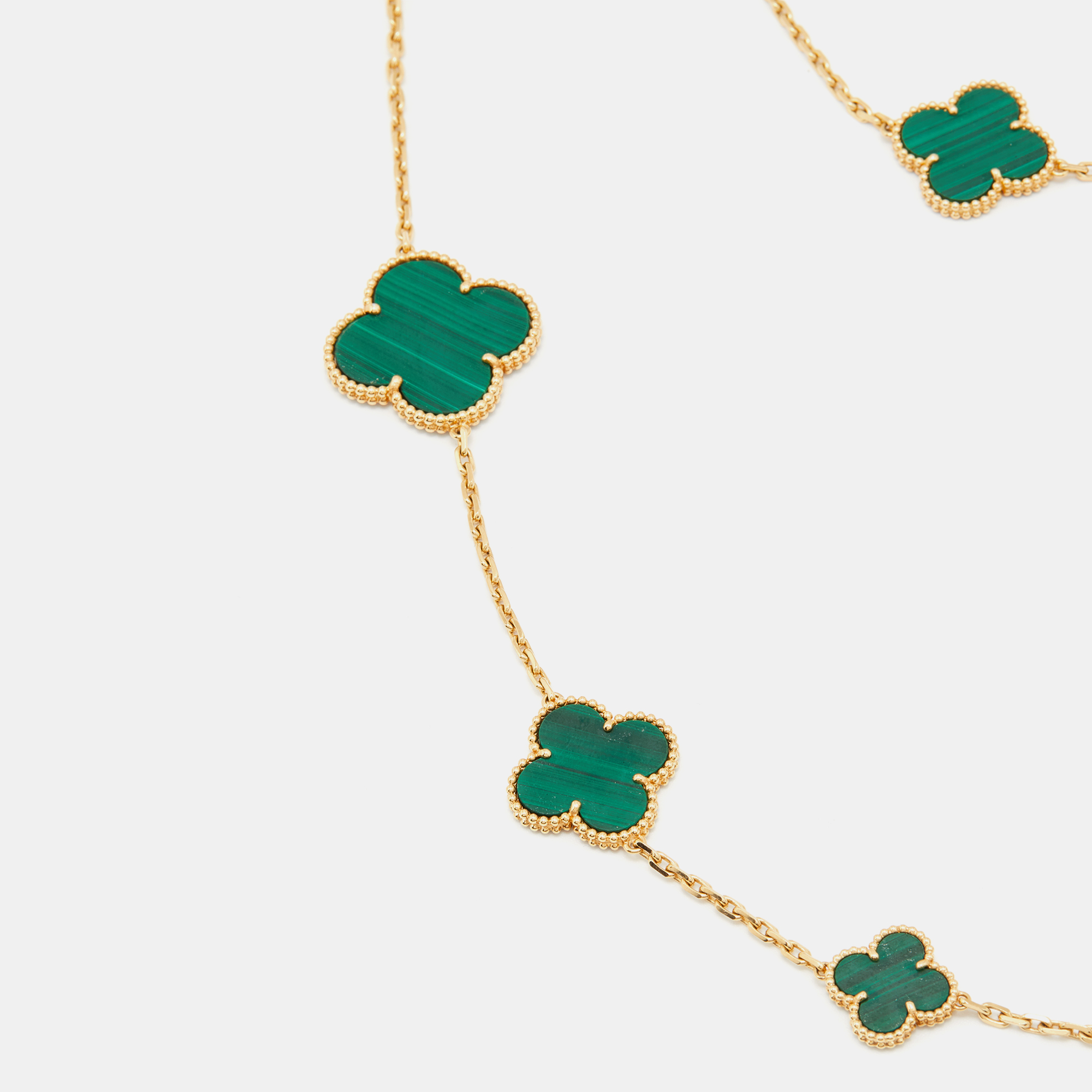 

Van Cleef & Arpels Magic Alhambra Malachite 18k Yellow Gold 16 Motif Long Necklace