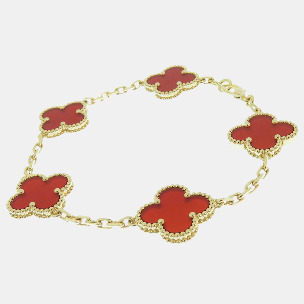 

Van Cleef & Arpels Vintage Alhambra 18K Yellow Gold Carnelian Bracelet 16