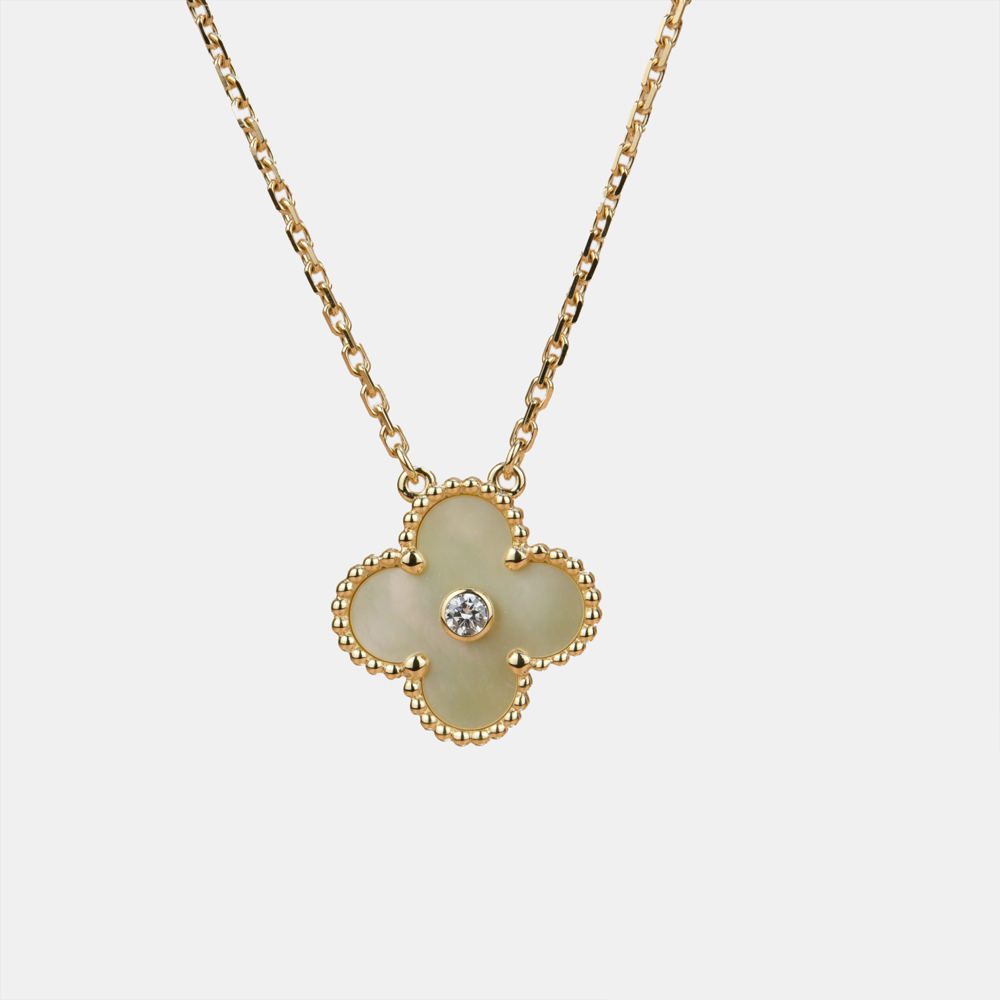 

Van Cleef & Arpels Vintage Alhambra Limited Edition 18K Yellow Gold Diamond Mother of Pearl Necklace