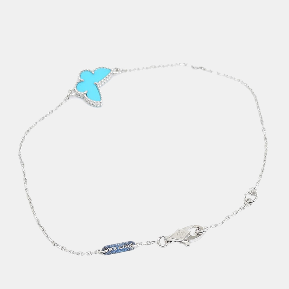 

Van Cleef & Arpels Sweet Alhambra 18K White Gold Turquoise Bracelet 16