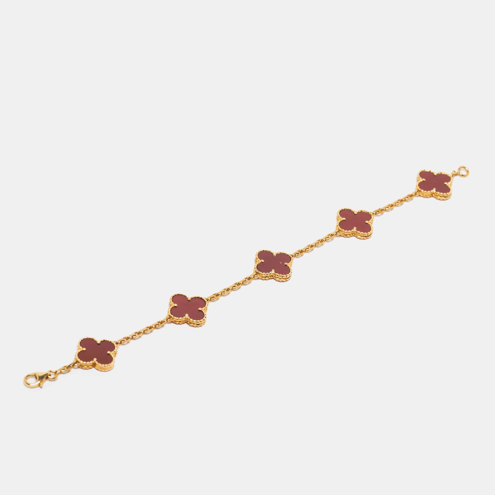 

Van Cleef & Arpels Carnelian 18k Yellow Gold 5 Motif Station Bracelet
