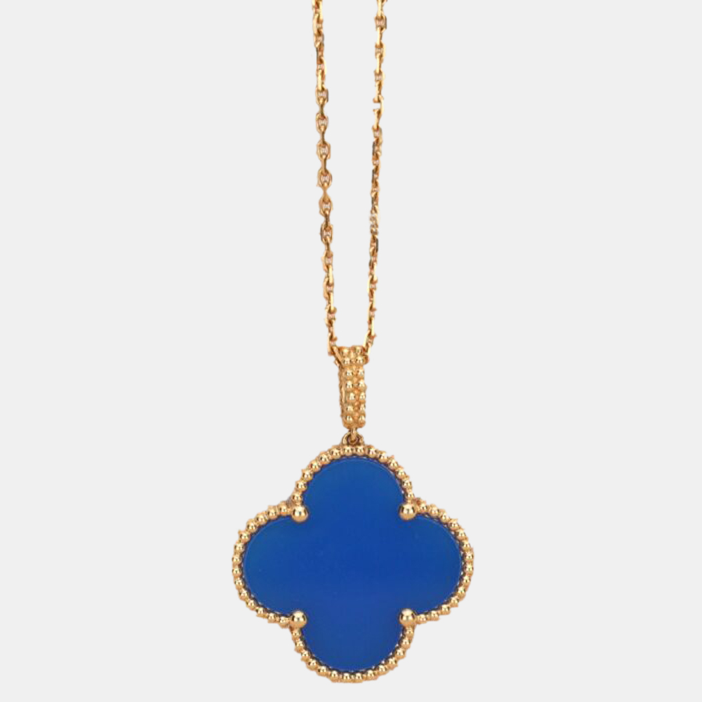 

Van Cleef & Arpels Magic Alhambra Blue Agate 18K Yellow Gold Pendant Long Necklace