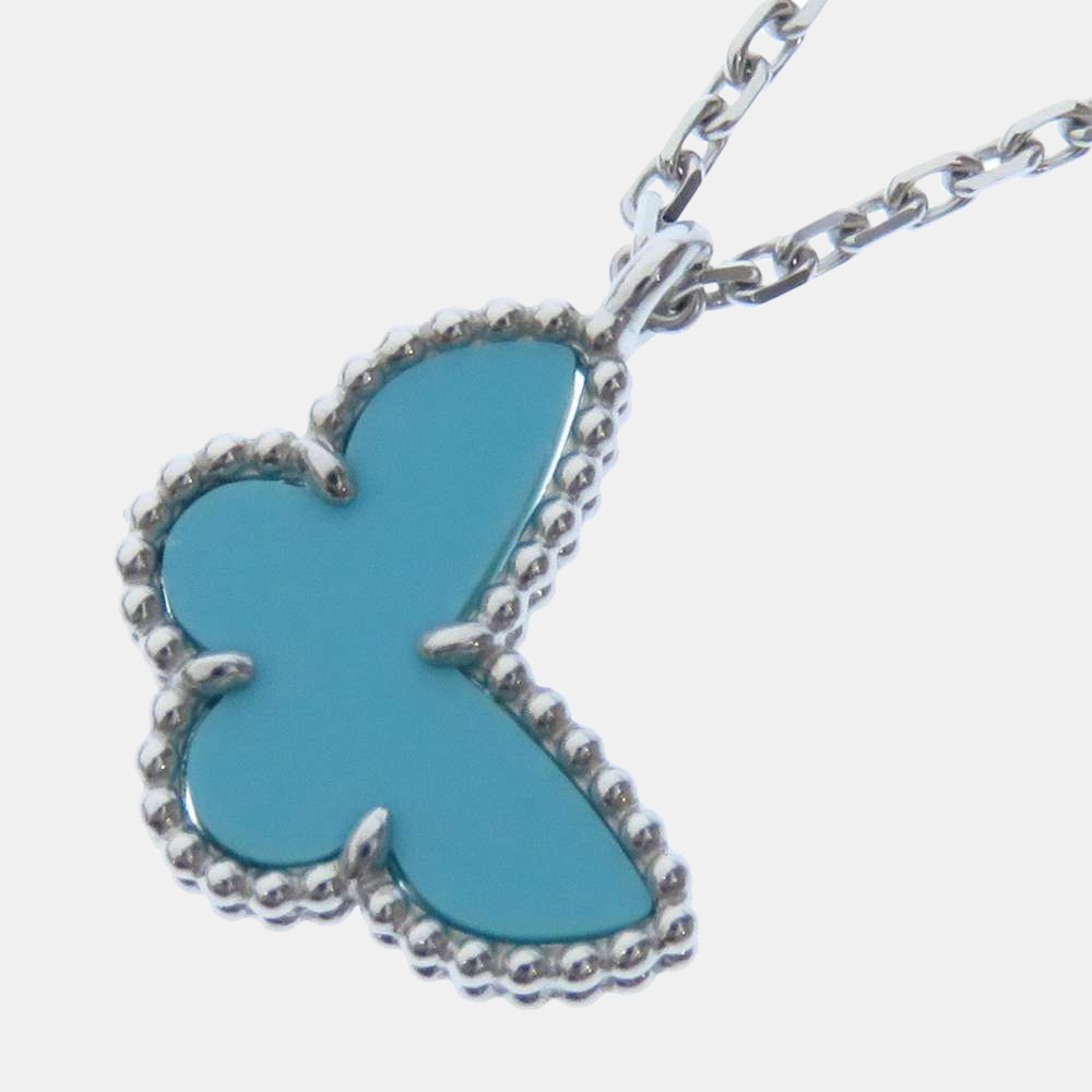 

Van Cleef & Arpels Sweet Alhambra Butterfly 18K White Gold Turquoise Necklace