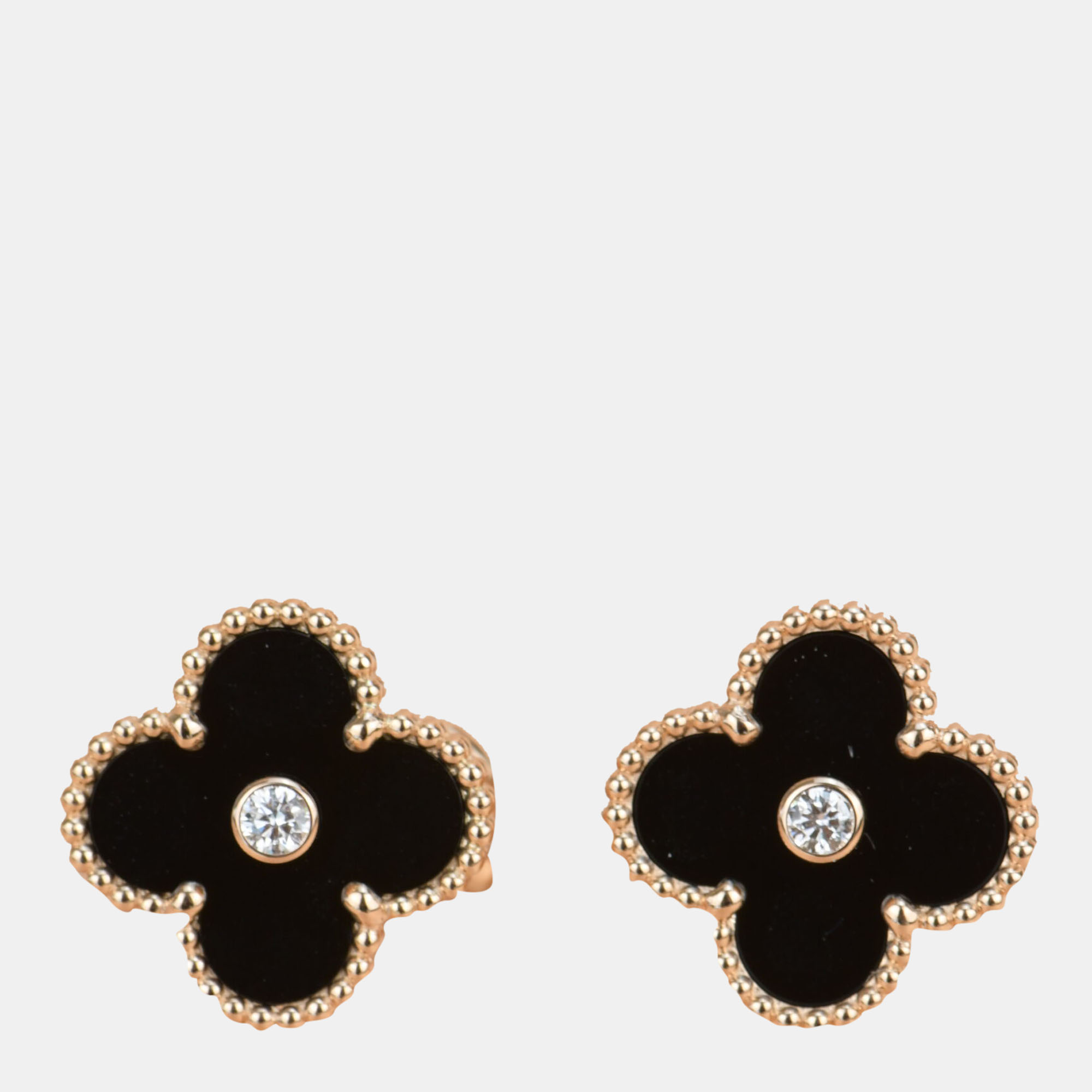 

Van Cleef & Arpels Vintage Alhambra Limited Edition 18K Yellow Gold Diamond Onyx Earrings