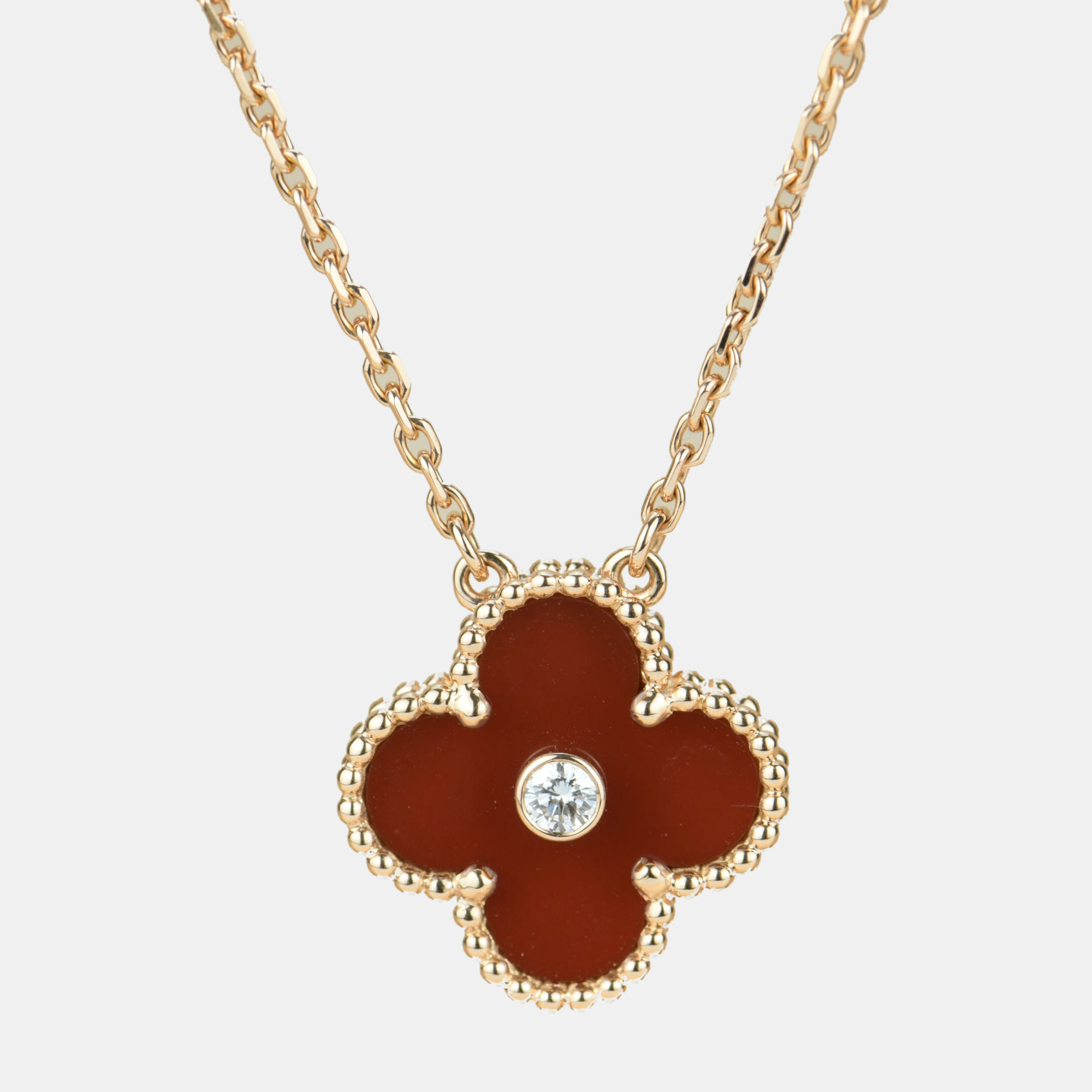 

Van Cleef & Arpels Vintage Alhambra Limited Edition 18K Rose Gold Diamond Carnelian Necklace