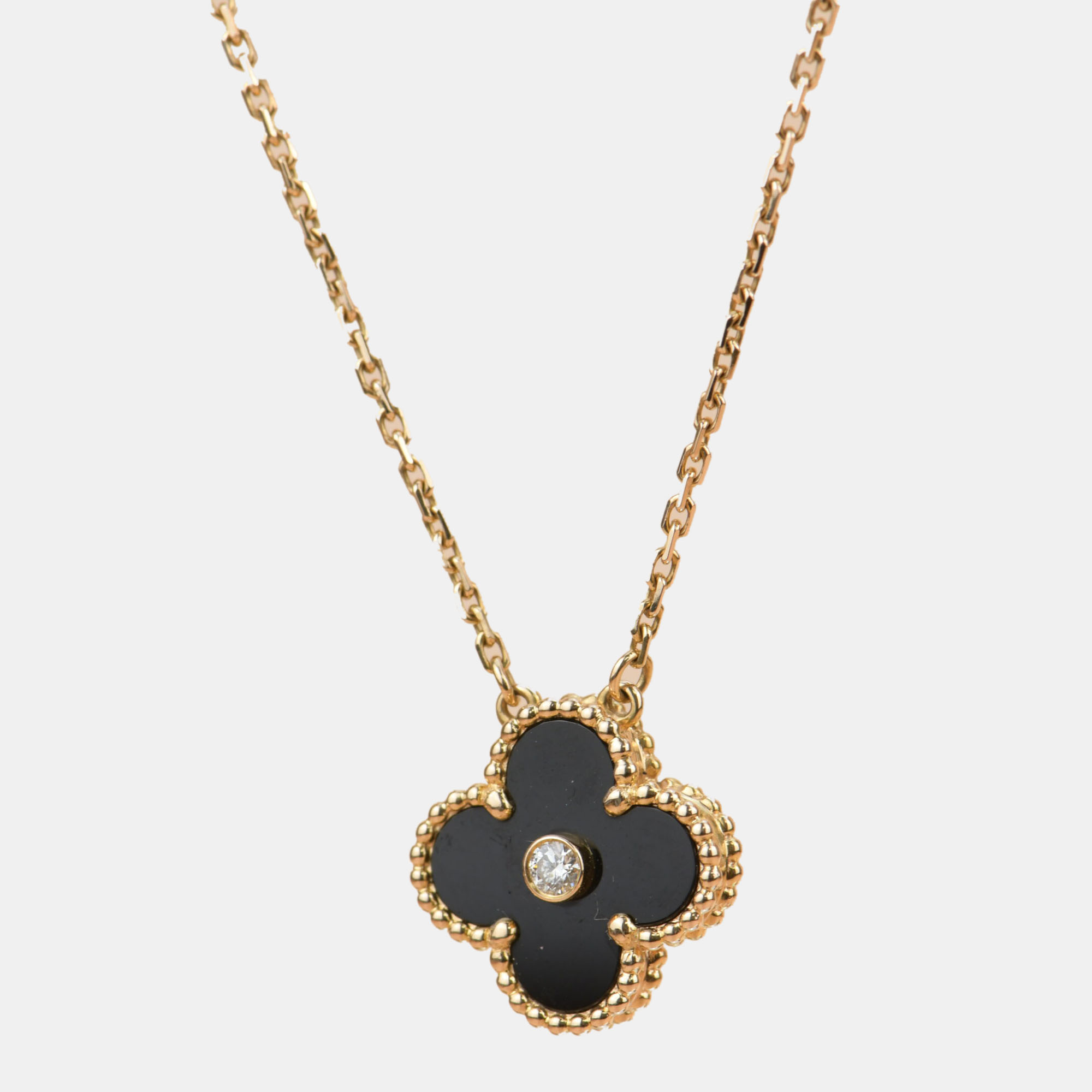 

Van Cleef & Arpels Vintage Alhambra Limited Edition 18K Rose Gold Diamond Onyx 2016 Necklace