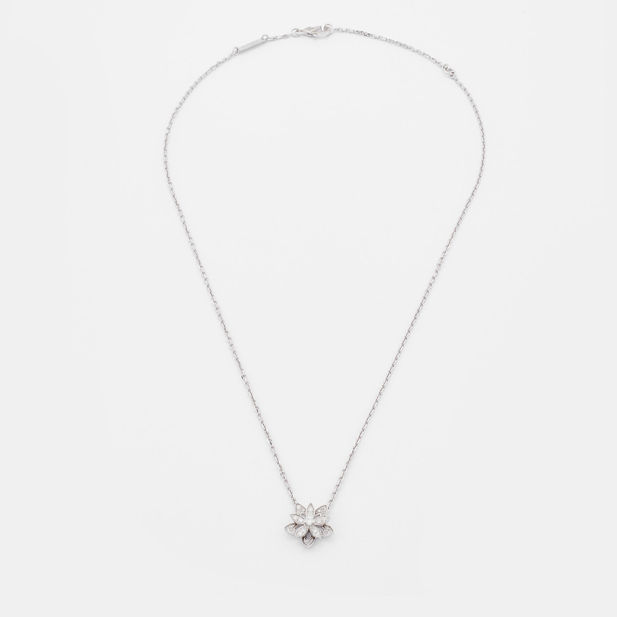 

Van Cleef & Arpels Lotus Diamond 18k White Gold Mini Pendant Necklace