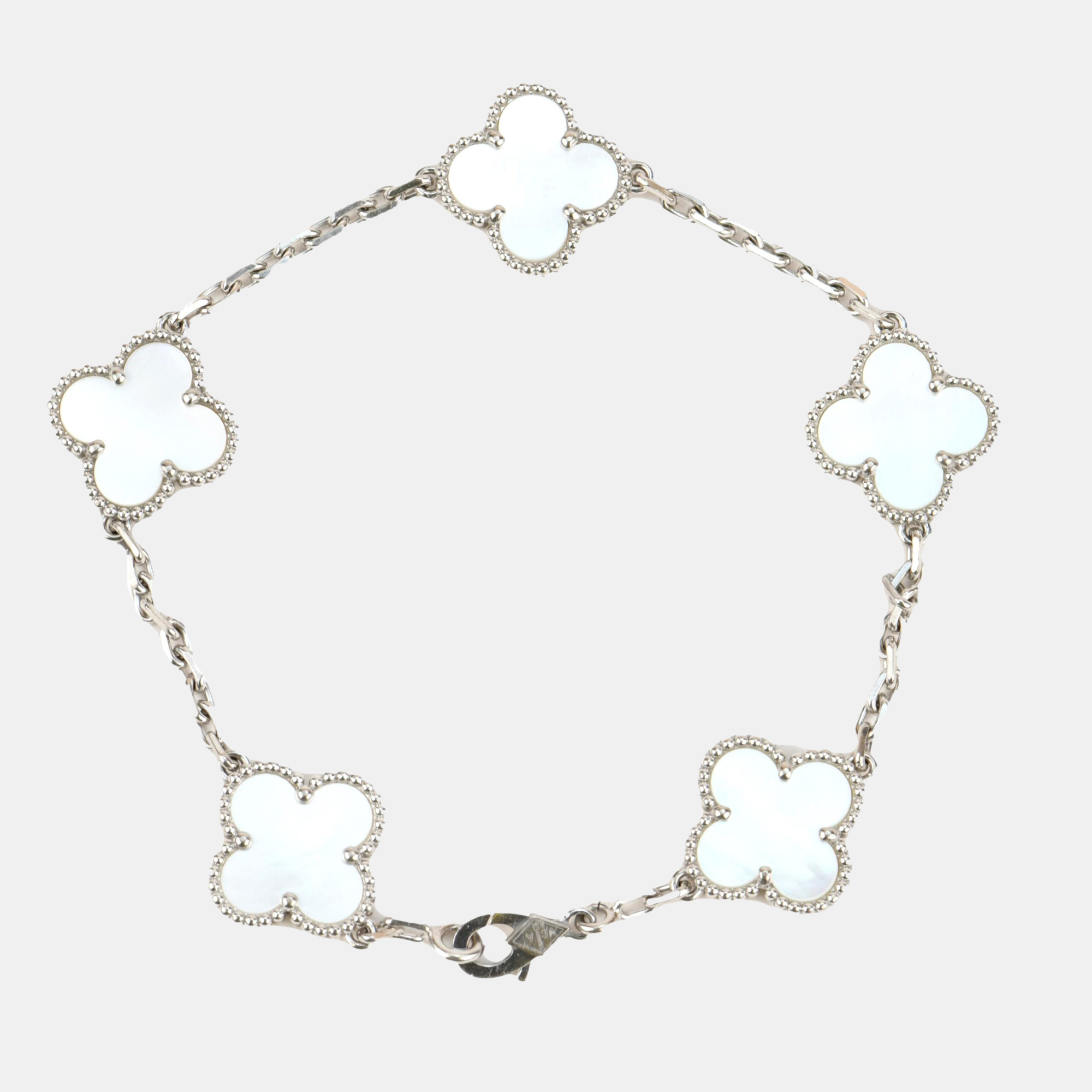 Pre Owned Van Cleef & Arpels 5 Motif Alhambra Mother Of Pearl White Gold Bracelet