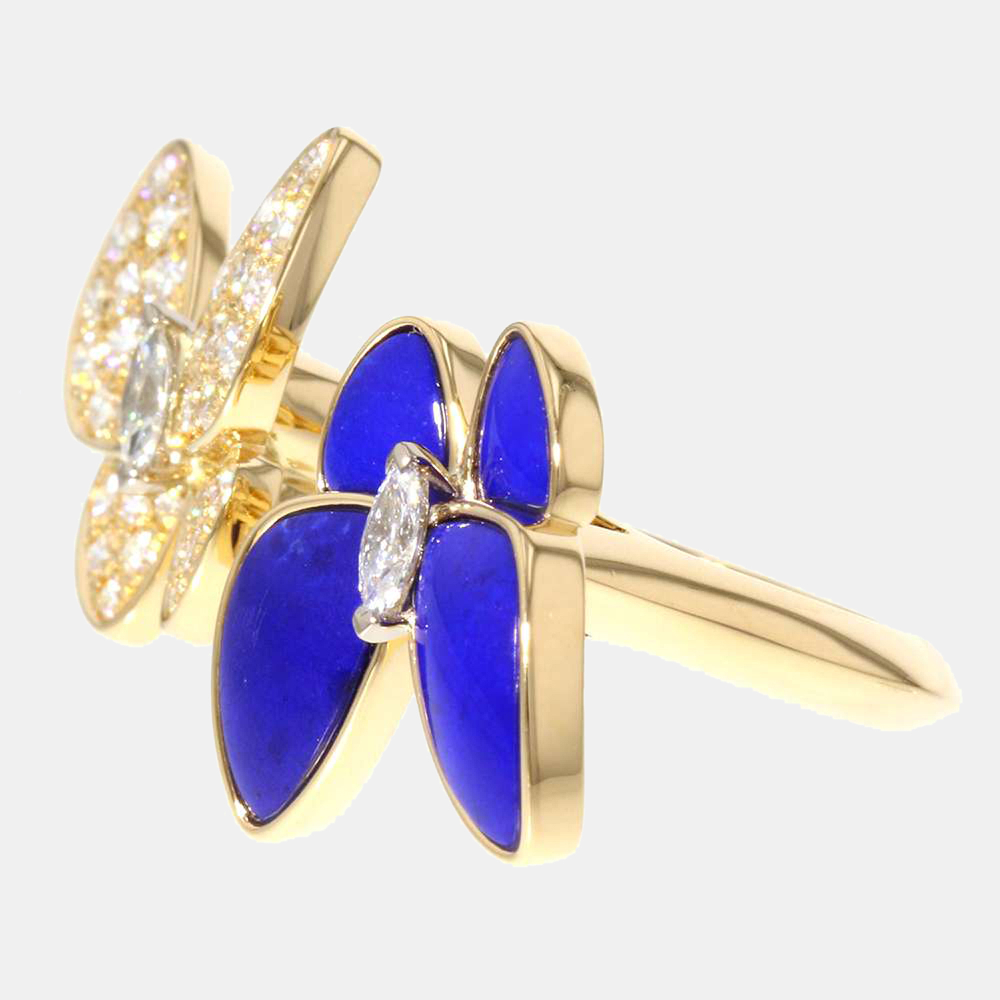 

Van Cleef & Arpels Two Butterfly Between The Finger 18K Yellow Gold, Diamond Lapis Lazuli Ring EU 54