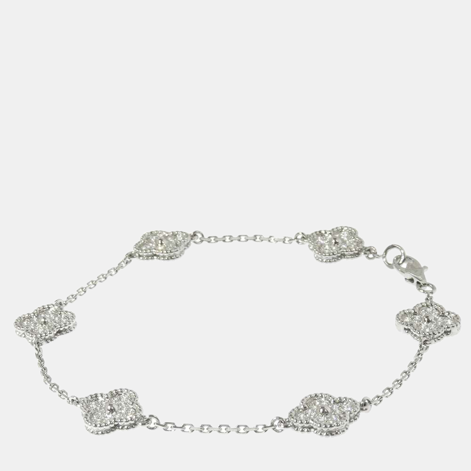 

Van Cleef & Arpels Sweet Alhambra 18K White Gold Diamond Bracelet 17.5