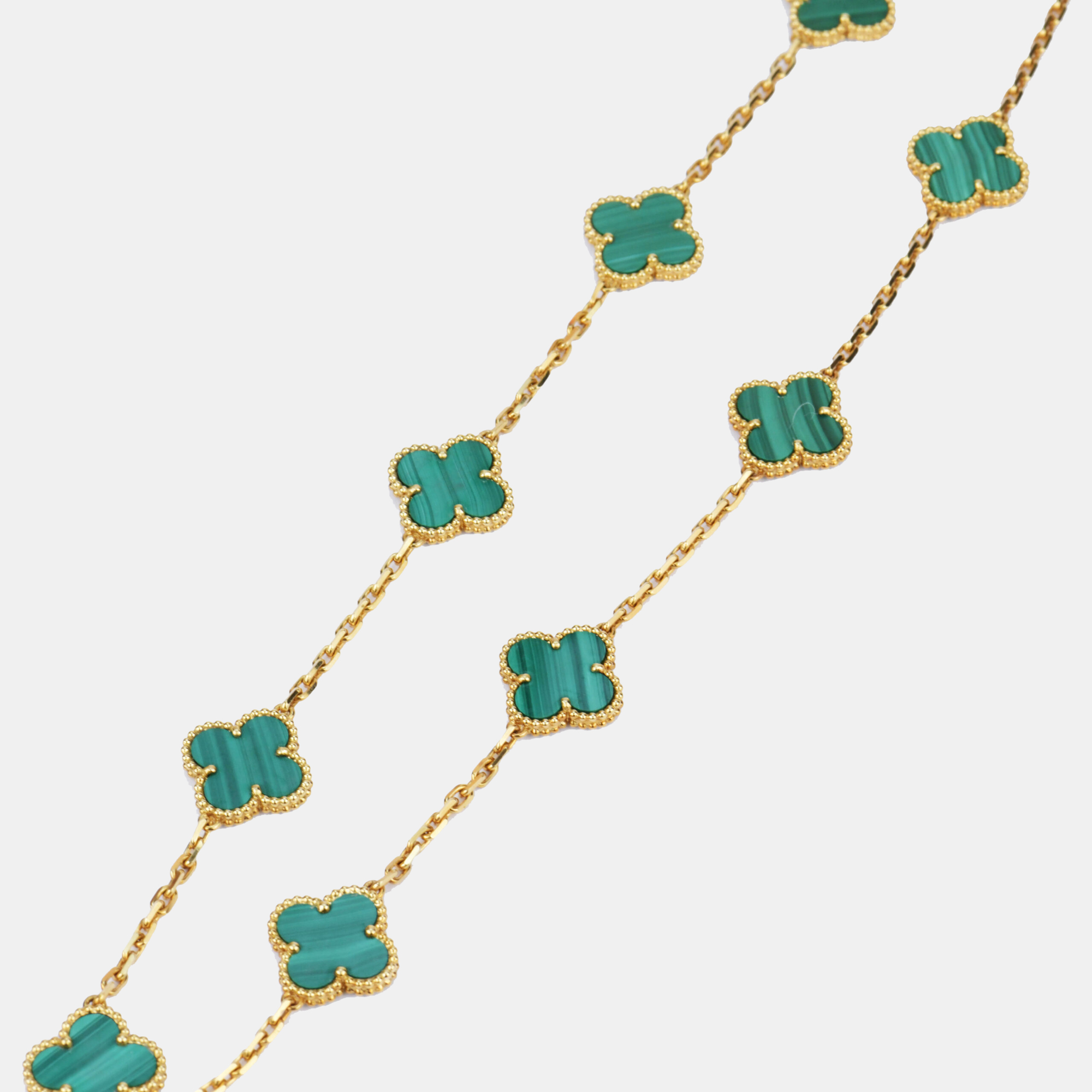 

Van Cleef & Arpels Vintage Alhambra Malachite 10 Motif Gold Necklace