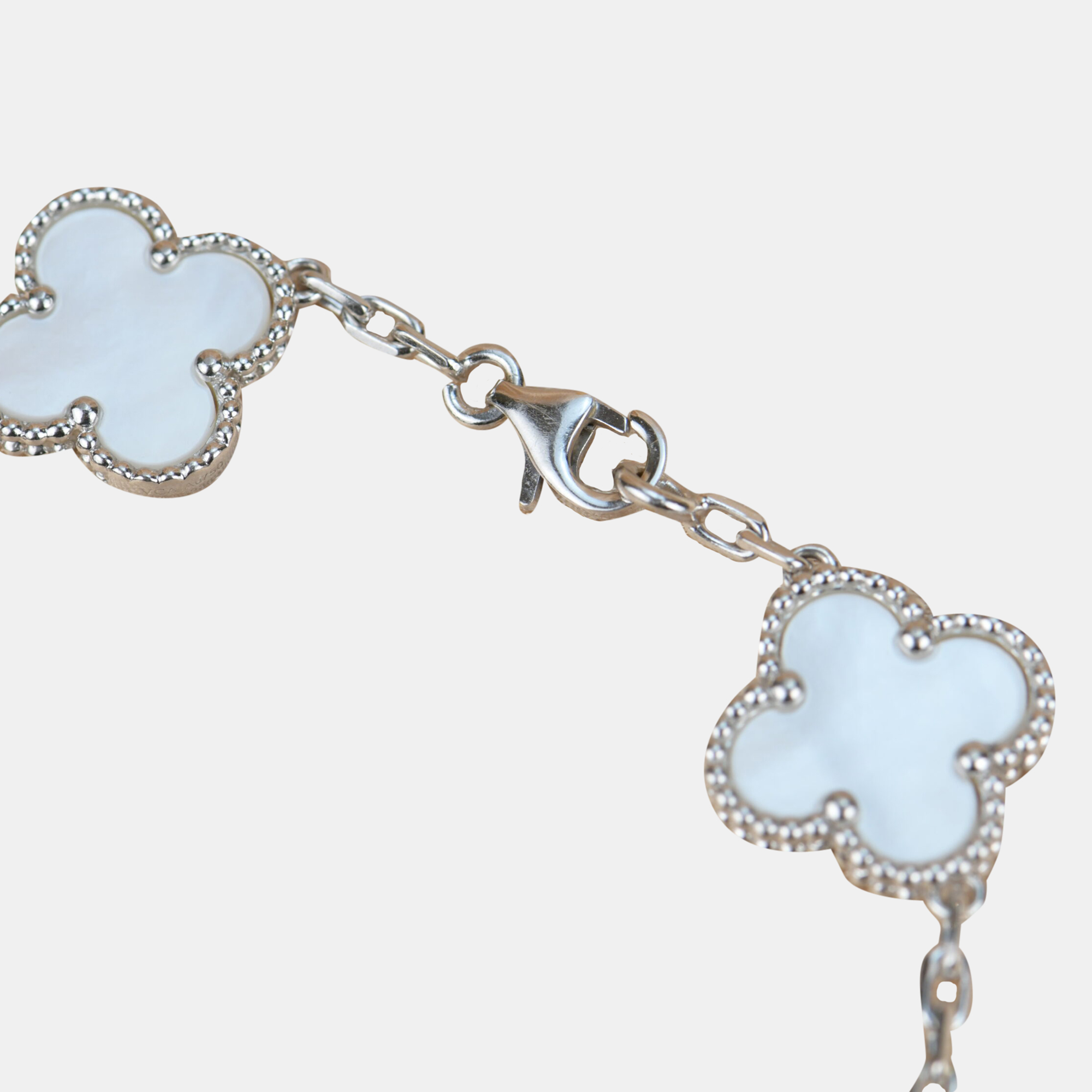 

Van Cleef & Arpels 5 Motif Vintage Alhambra Mother of Pearl White Gold Bracelet
