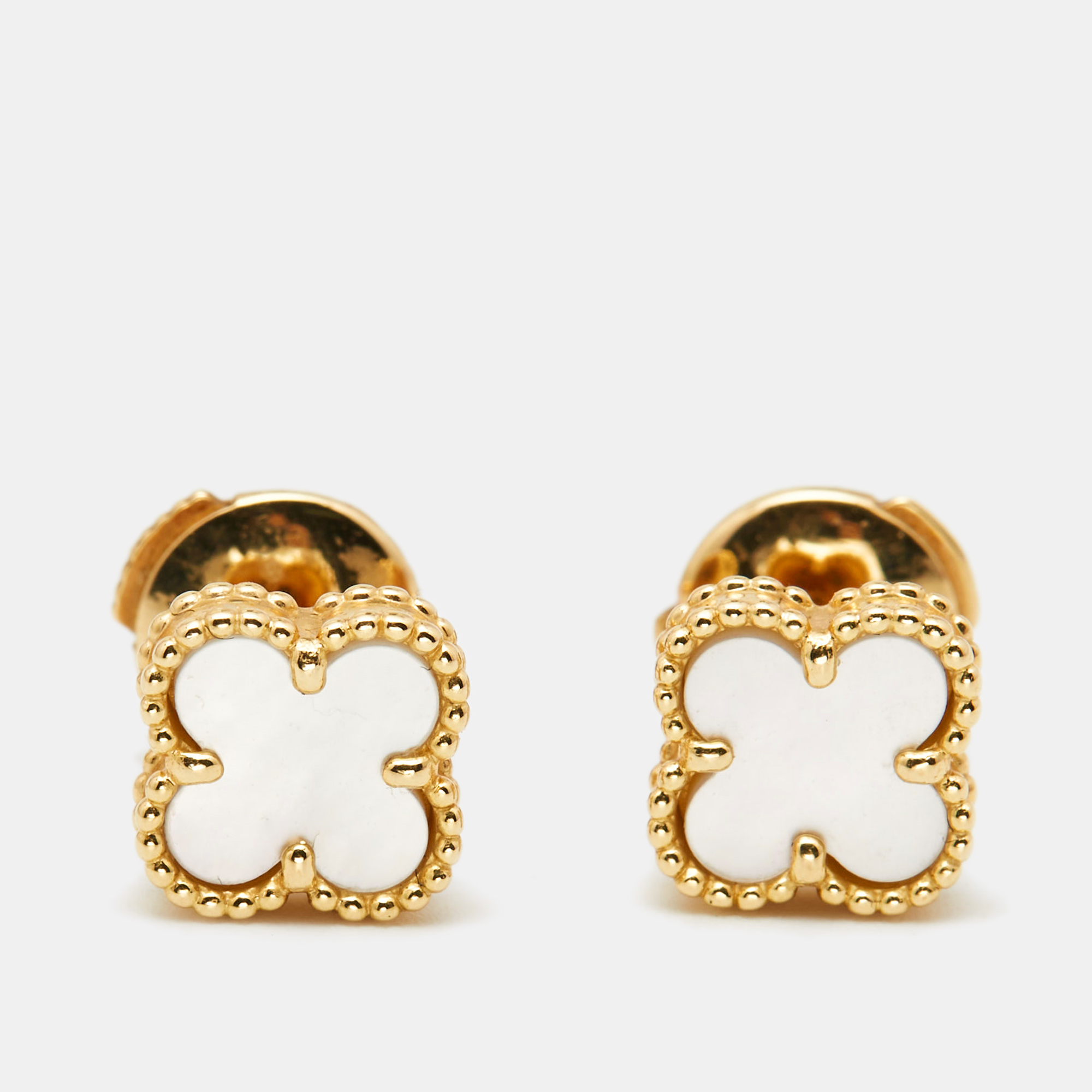 Pre Owned Van Cleef & Arpels Sweet Alhambra Mother of Pearl 18k Yellow Gold Stud Earrings