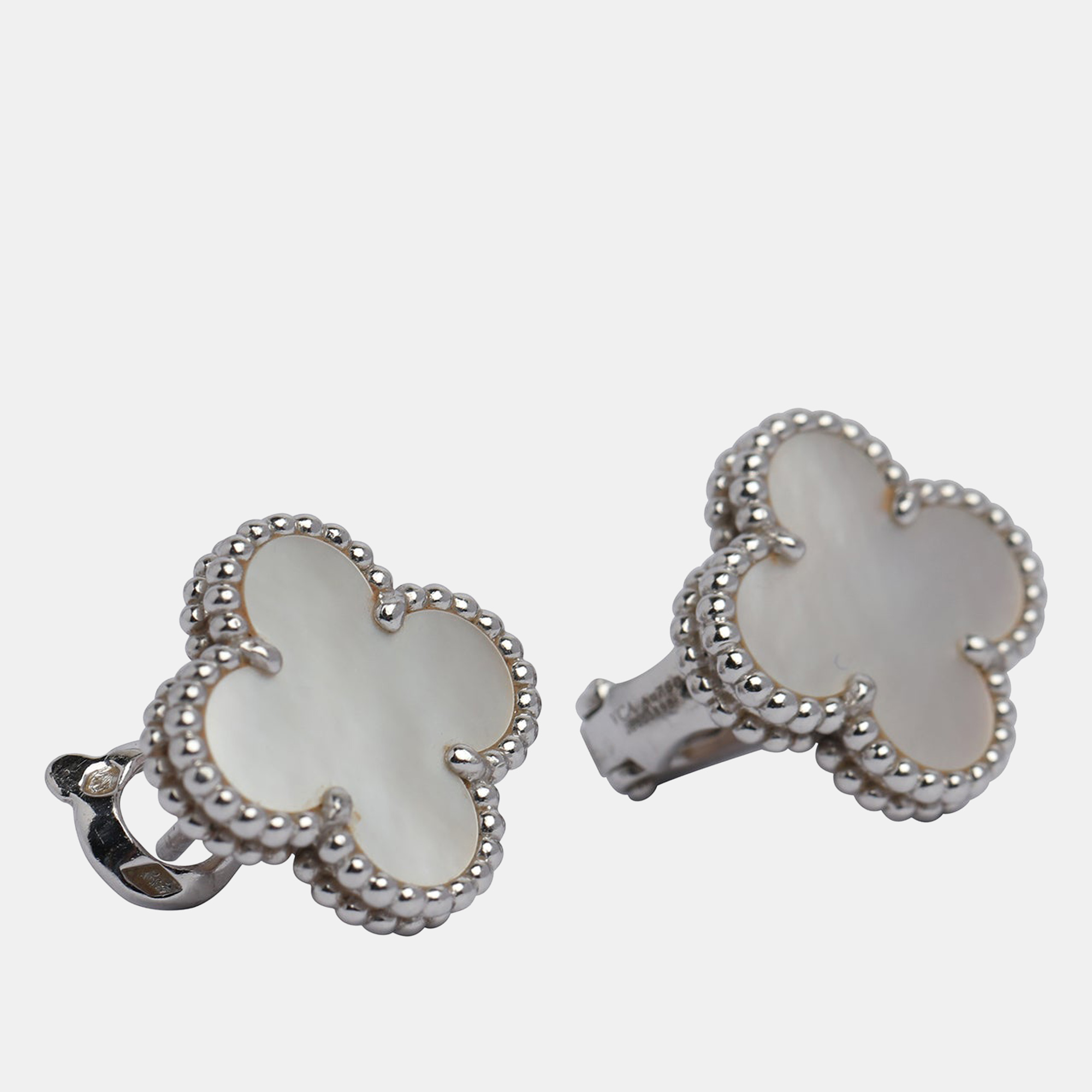 

Van Cleef & Arpels Vintage Alhambra 18K White Gold Mother of Pearl Earrings