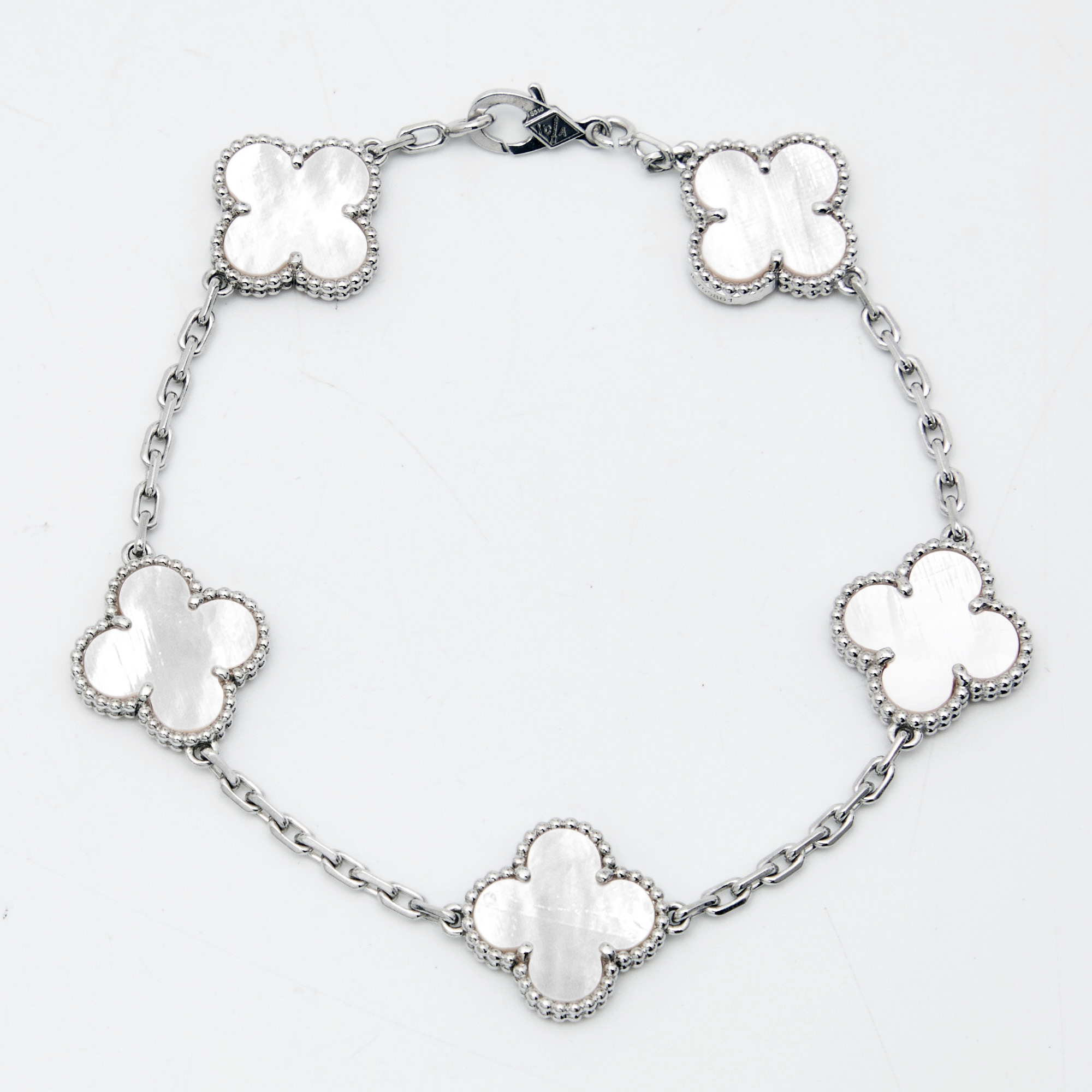 Pre-owned Van Cleef & Arpels Vintage Alhambra Mother Of Pearl 18k White 