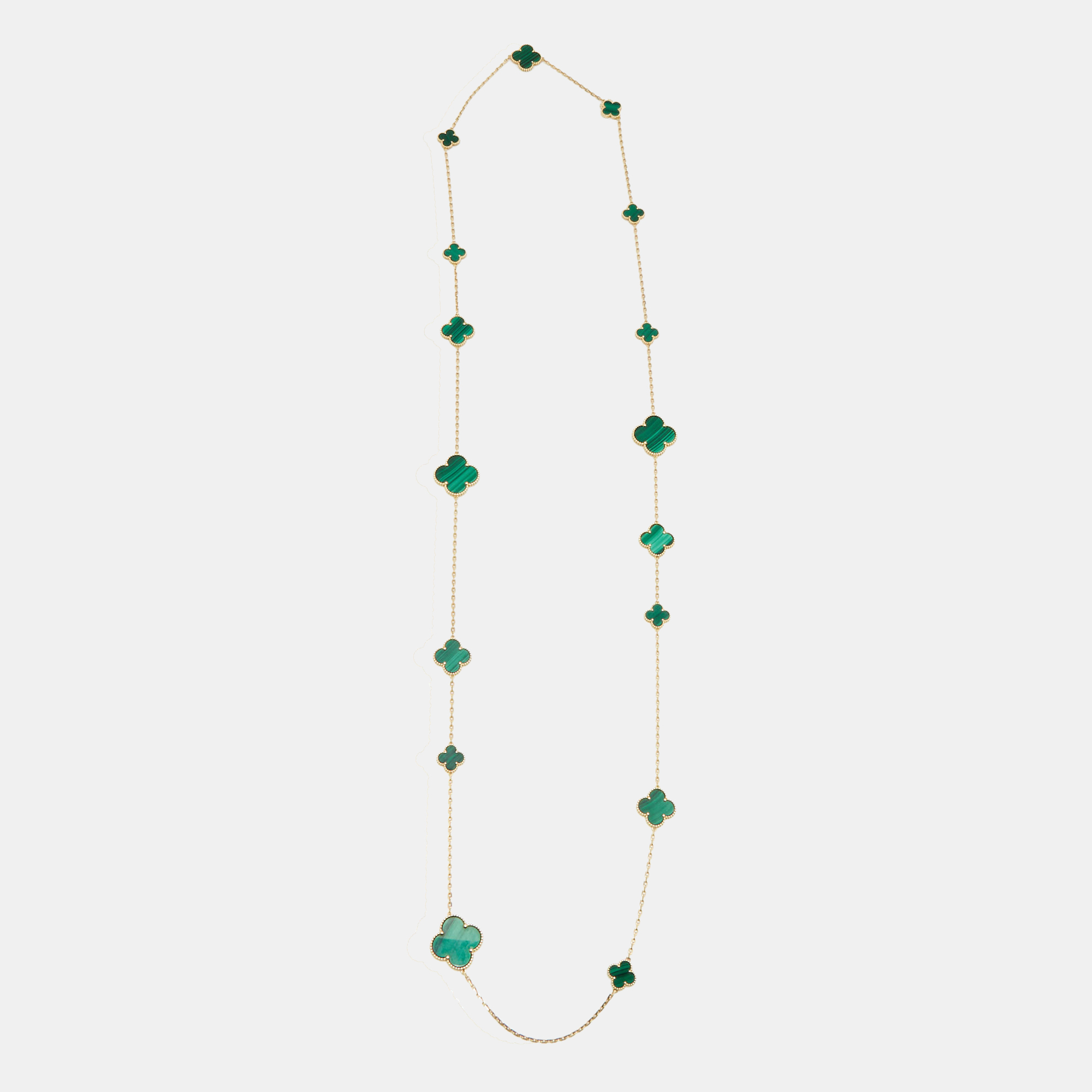 

Van Cleef & Arpels Magic Alhambra Malachite 18k Yellow Gold 16 Motif Long Necklace