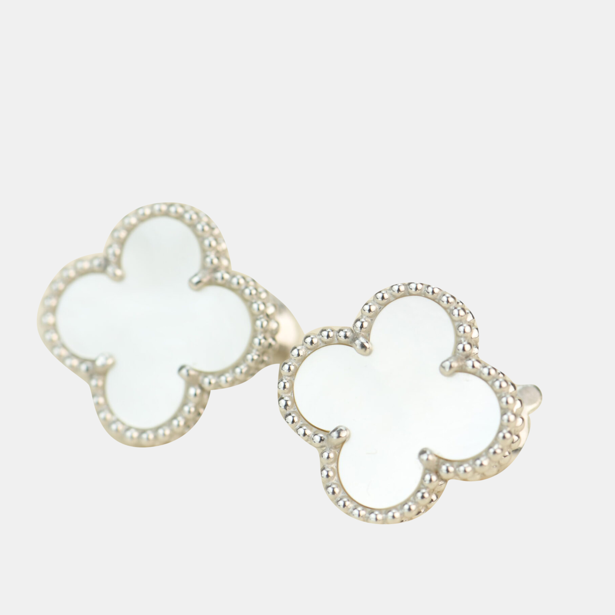 

Van Cleef & Arpels Vintage Alhambra Mother of Pearl White Gold Earrings