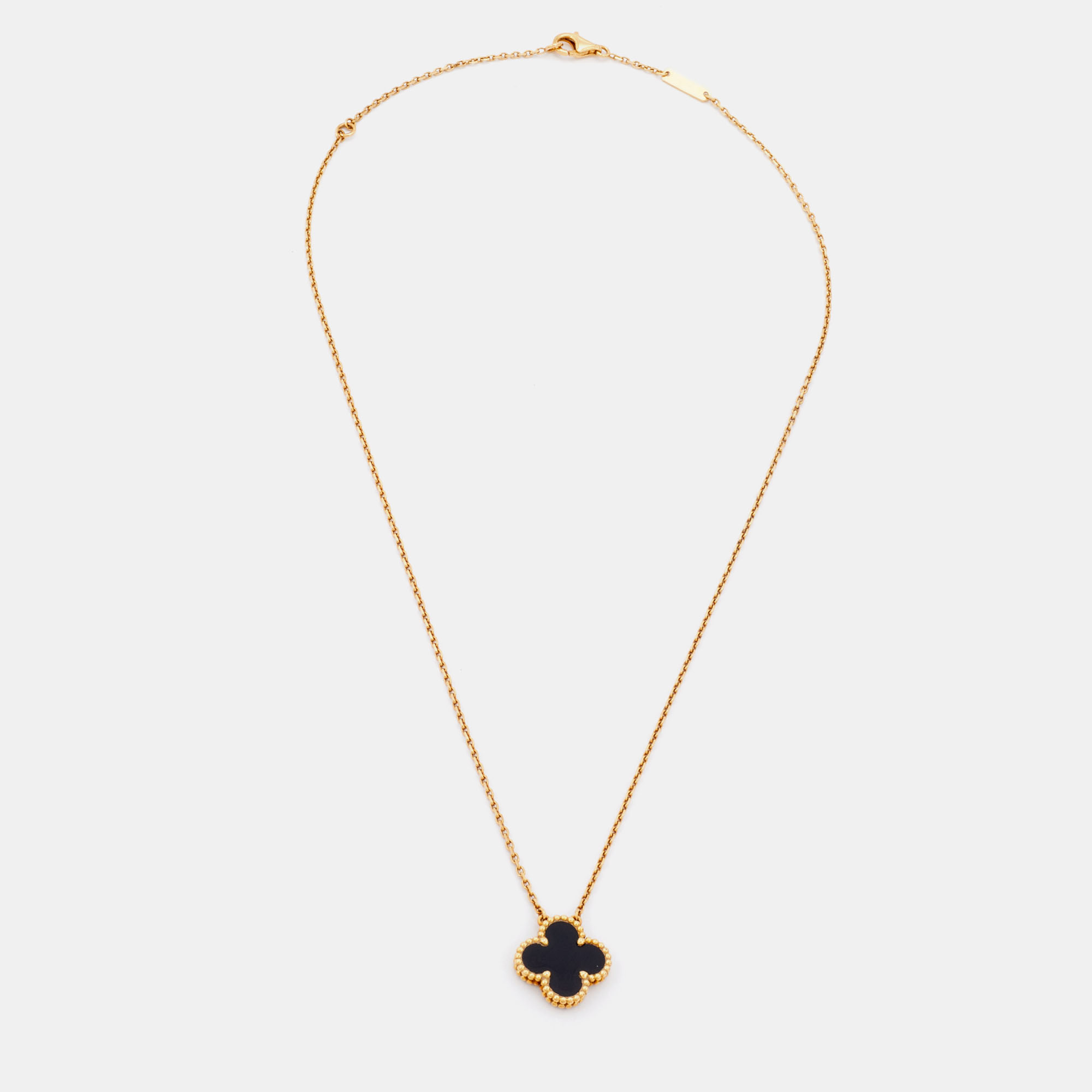 

Van Cleef & Arpels Vintage Alhambra Onyx 18k Yellow Gold Pendant Necklace