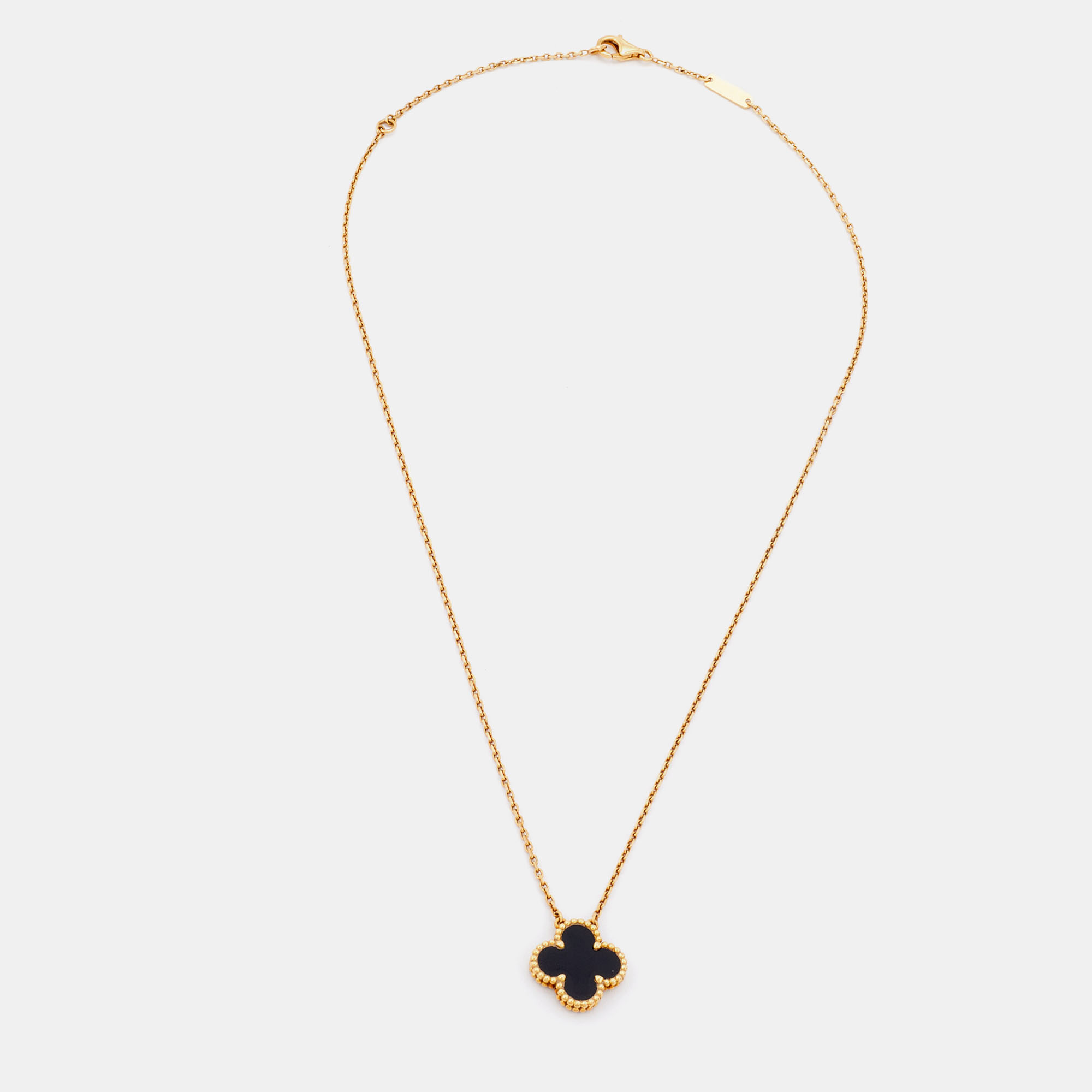 

Van Cleef & Arpels Vintage Alhambra Onyx 18k Yellow Gold Pendant Necklace