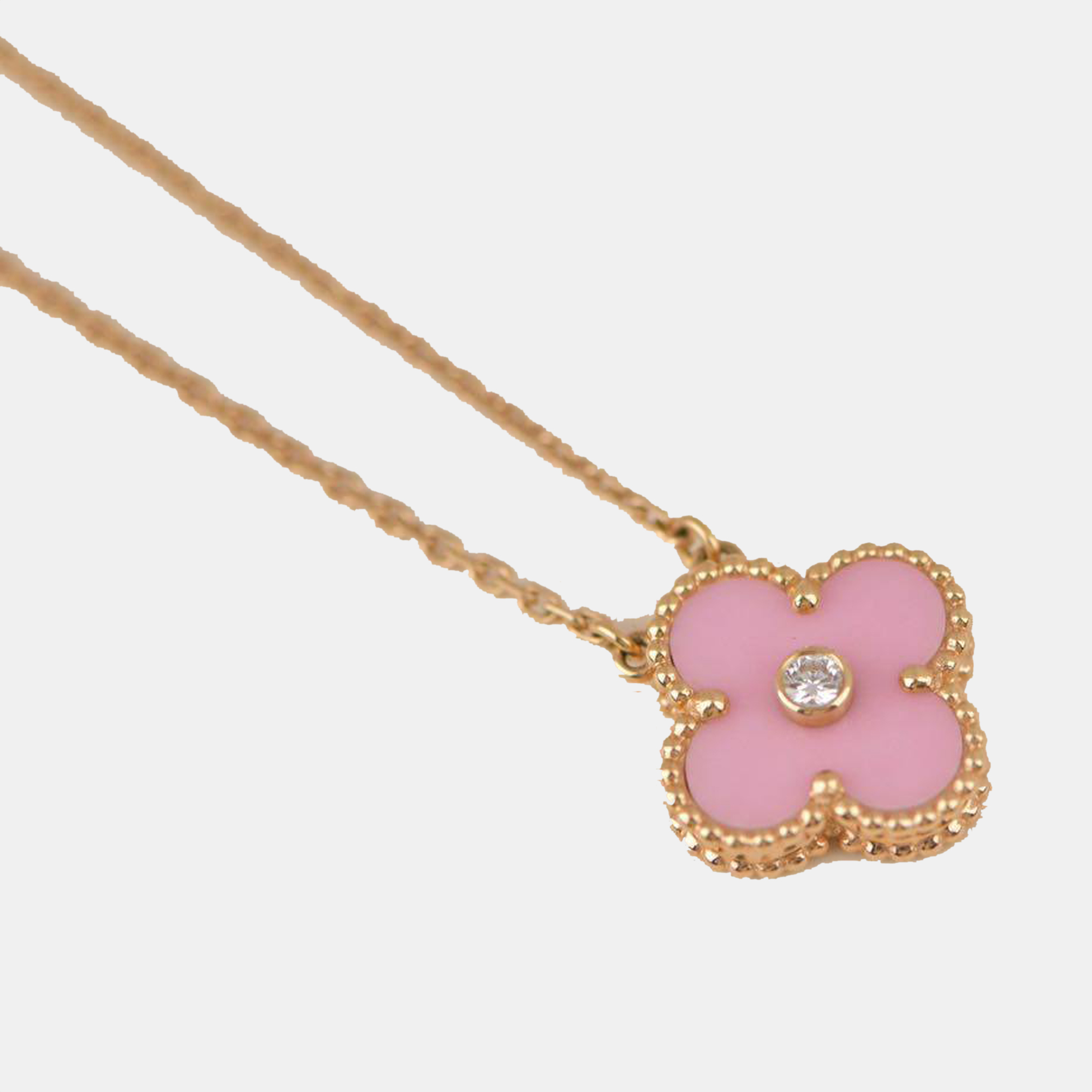 

Van Cleef Alhambra 2015 Holiday Diamond Pink Sevres Porcelain Pendant Necklace