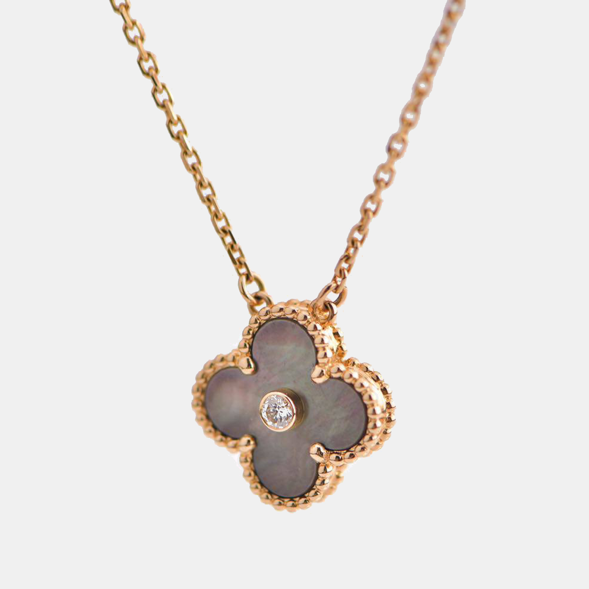 

Van Cleef Arpels 2014 Holiday Alhambra Grey Mother of Pearl Diamond Pendant