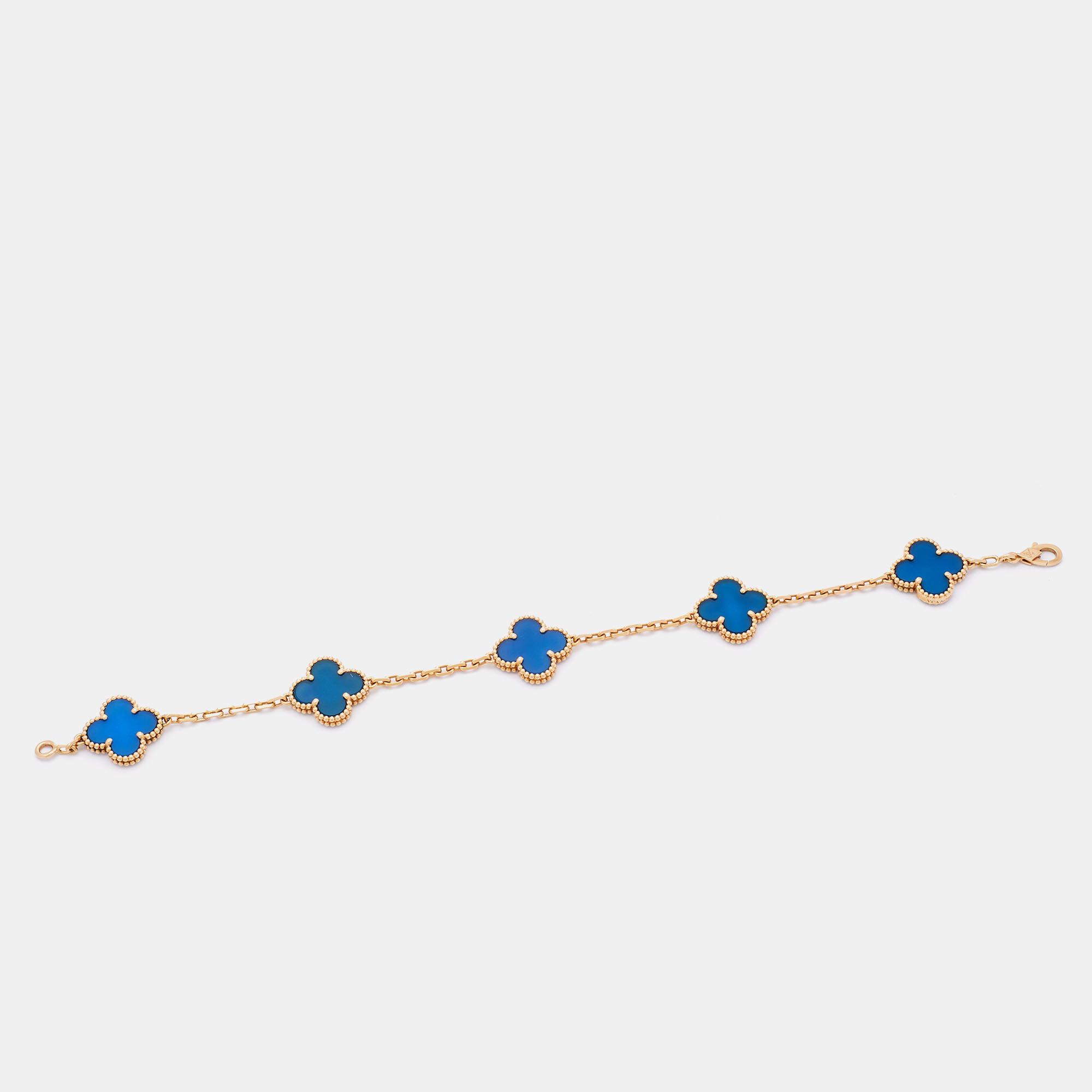

Van Cleef & Arpels Vintage Alhambra 5-Motif Agate 18k Yellow Gold Bracelet