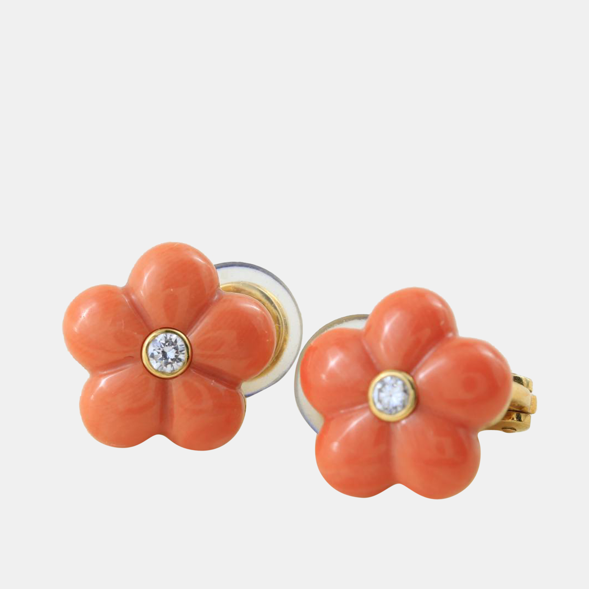 

Van Cleef & Arpels Vintage Coral Diamond 18K Gold Clip-on Earring