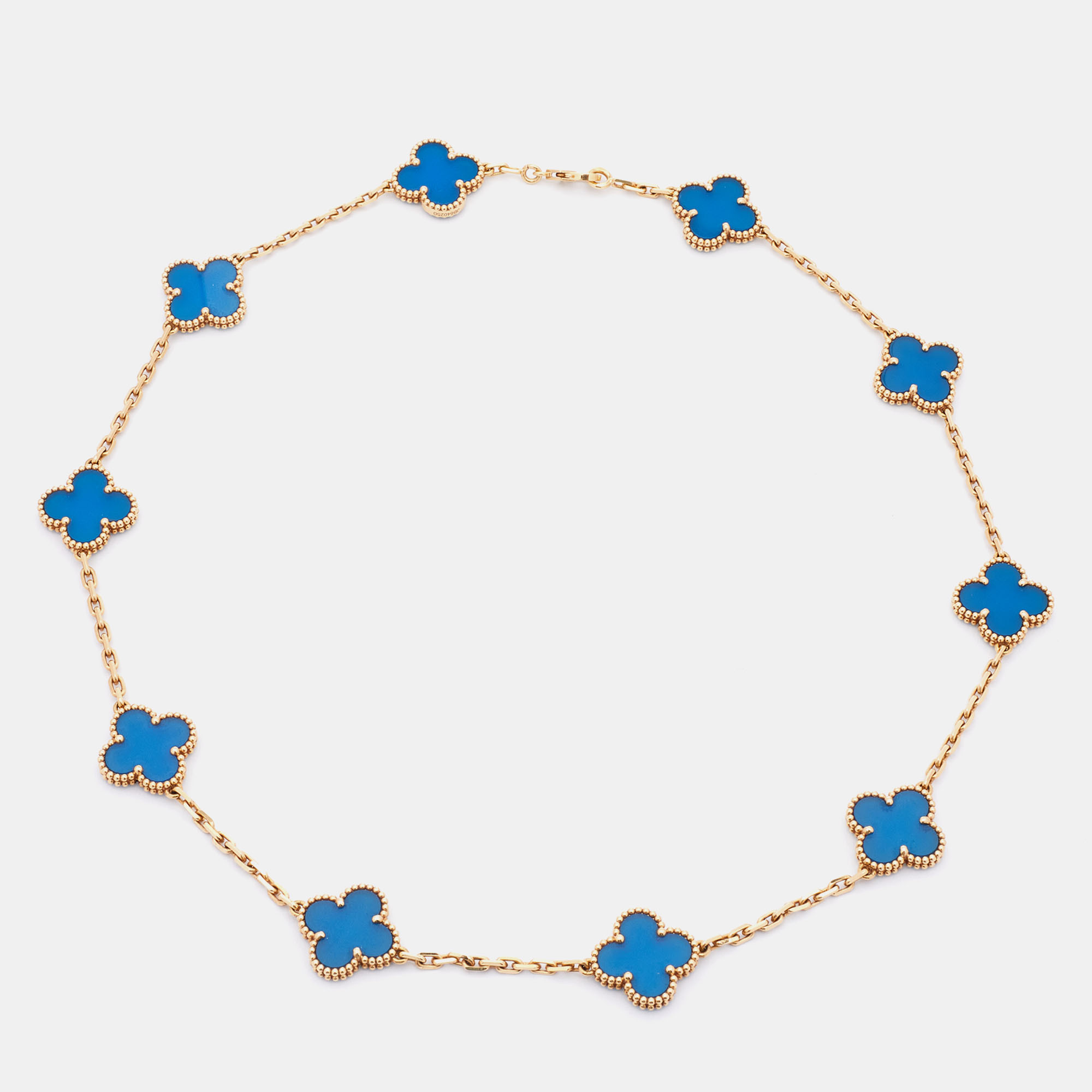 Click to view more detailed imagery on our partner's website Pre-owned Van Cleef & Arpels Vintage Alhambra Agate 10 Motif 18k Yellow Gold Station Necklace