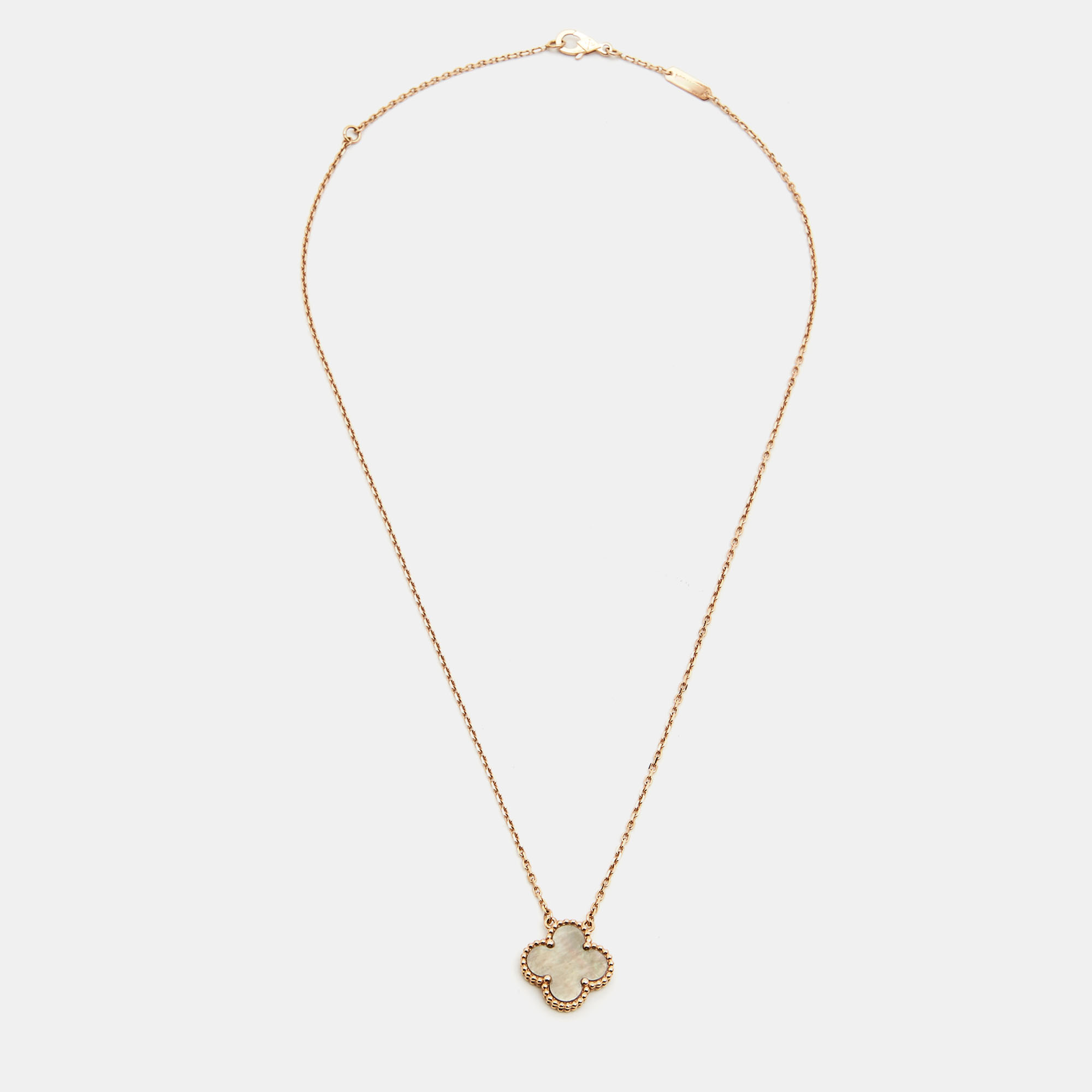 

Van Cleef & Arpels Vintage Alhambra Grey Mother of Pearl 18k Rose Gold Pendant Necklace