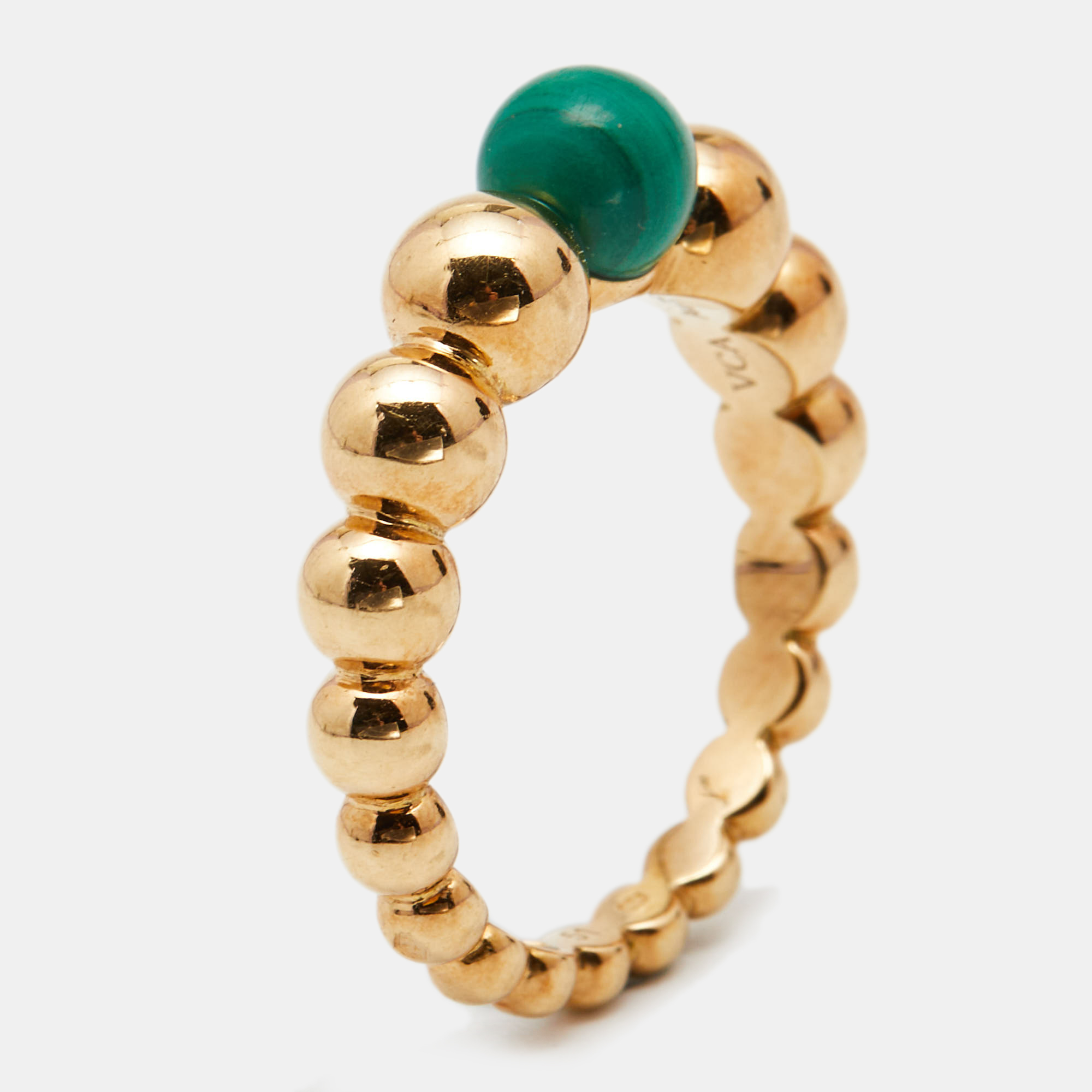 Pre Owned Van Cleef & Arpels Perlee Couleurs Malachite 18K Yellow Gold Ring Size 51