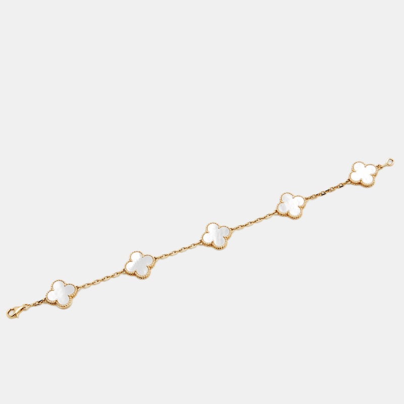 

Van Cleef & Arpels Vintage Alhambra Mother of Pearl 18k Yellow Gold Station Bracelet