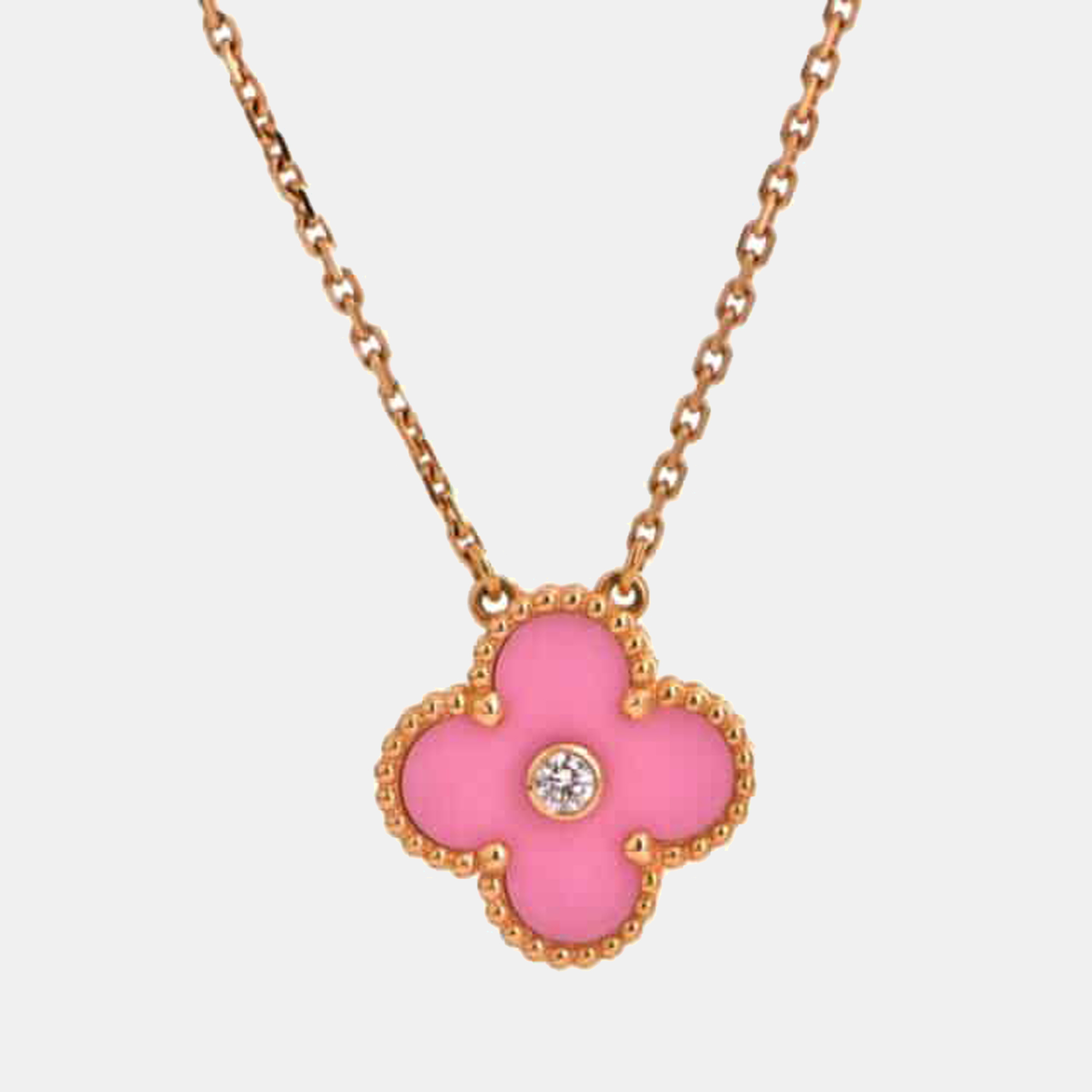 

Van Cleef Alhambra 2015 Holiday Diamond Pink Sevres Porcelain Pendant
