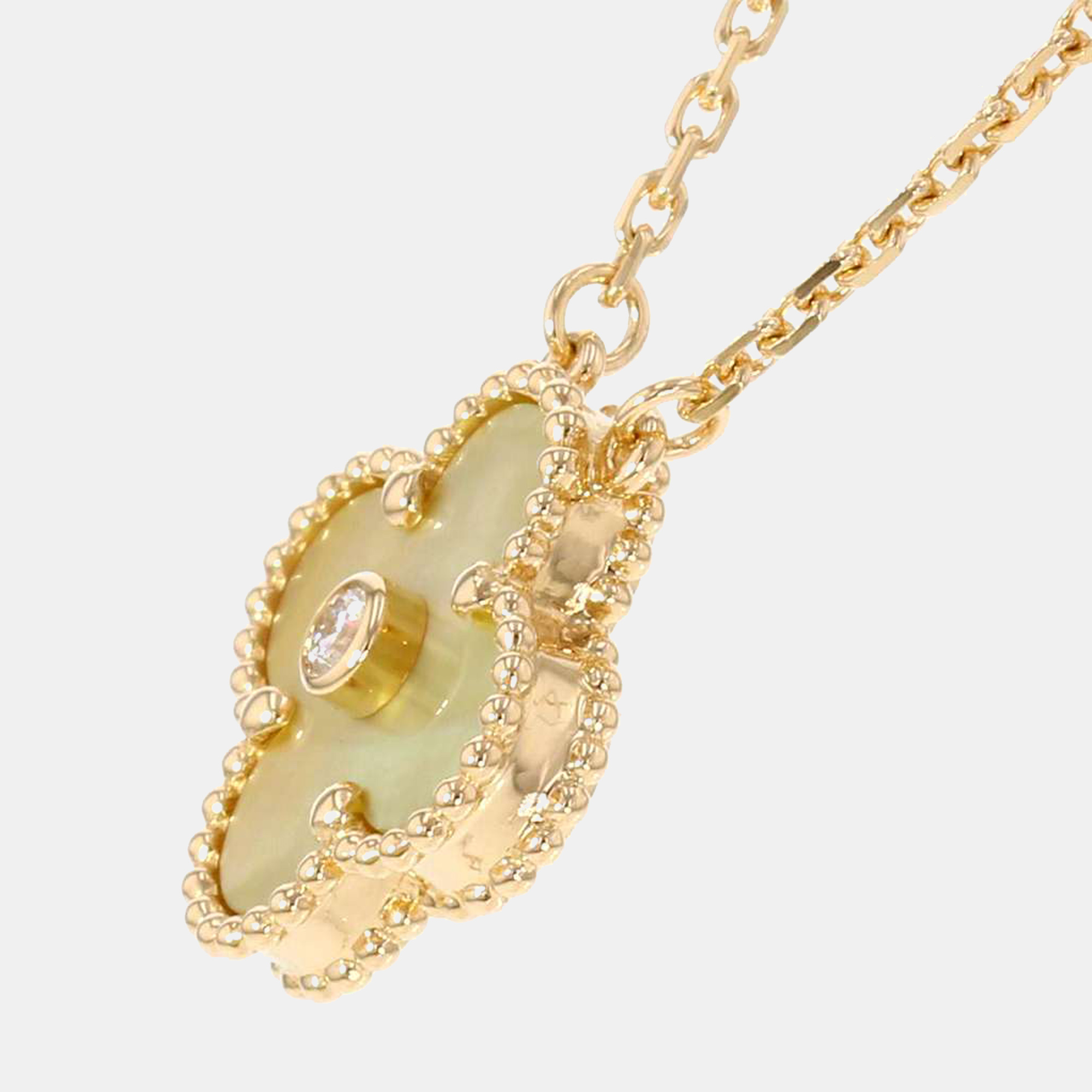 

Van Cleef & Arpels Limited Edition Vintage Alhambra 18K Yellow Gold Diamond and Mother of Pearl Necklace