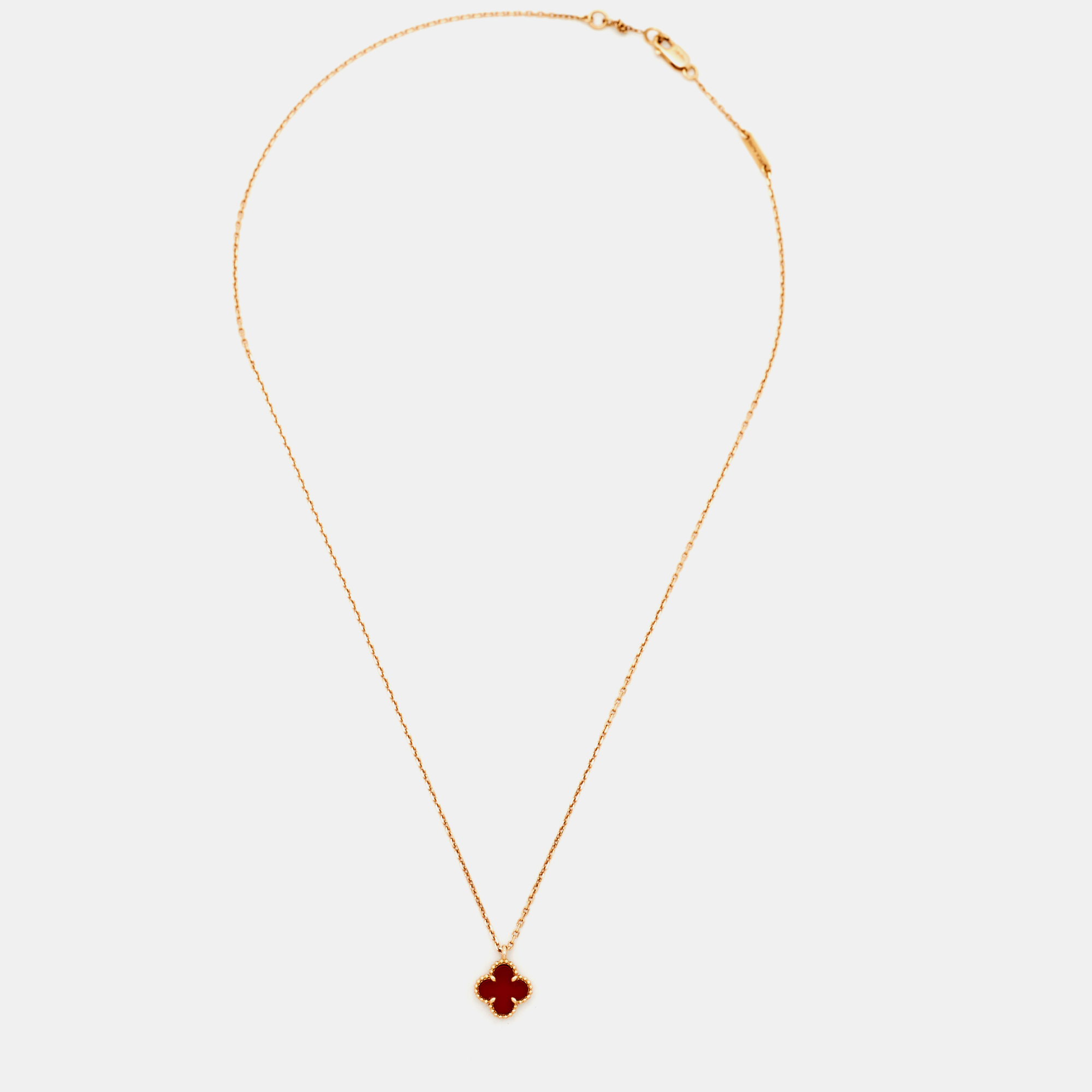 

Van Cleef & Arpels Sweet Alhambra Carnelian 18k Rose Gold Pendant Necklace