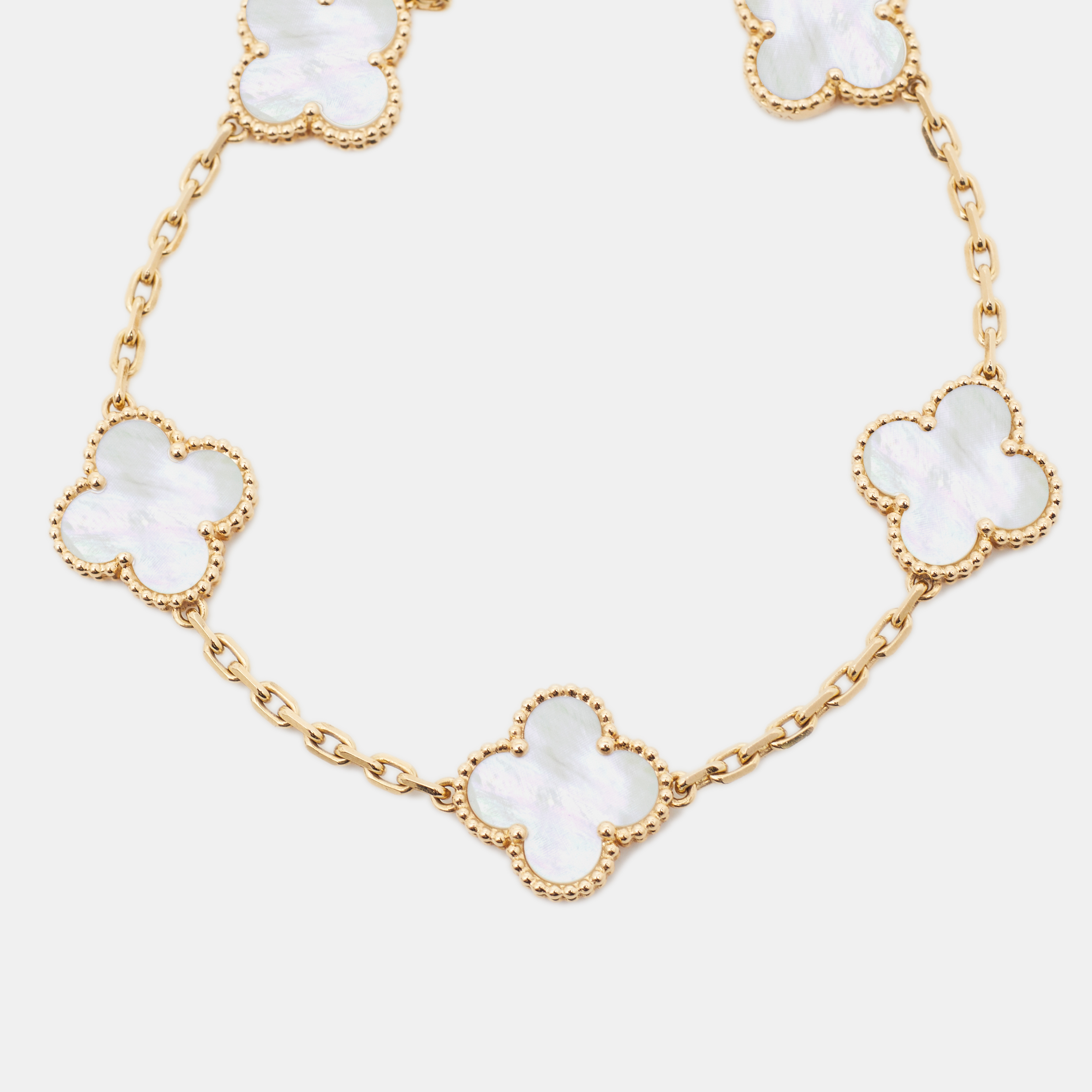 

Van Cleef & Arpels Vintage Alhambra Mother of Pearl 18k Yellow Gold Station Bracelet