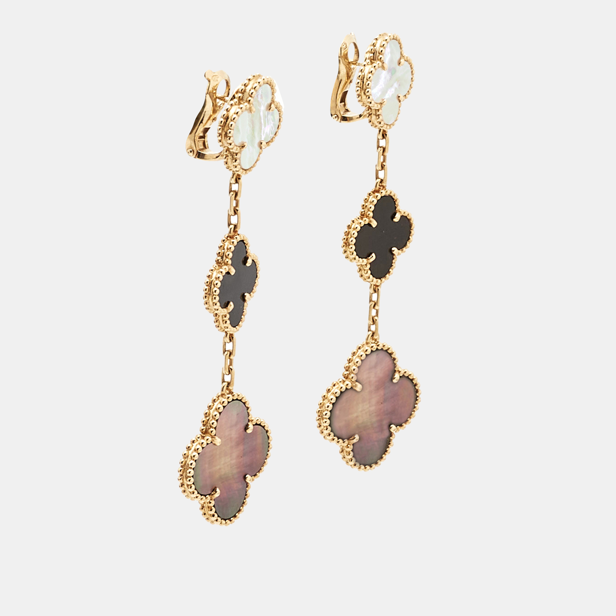 

Van Cleef & Arpels Magic Alhambra Mother of Pearl Onyx 18k Yellow Gold Earrings