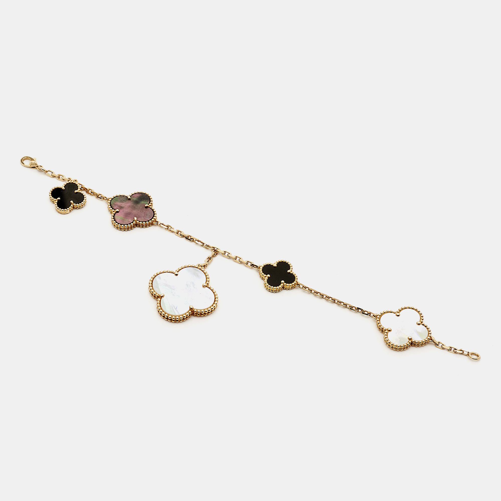 

Van Cleef & Arpels Magic Alhambra Mother of Pearl Onyx 18k Yellow Gold Bracelet