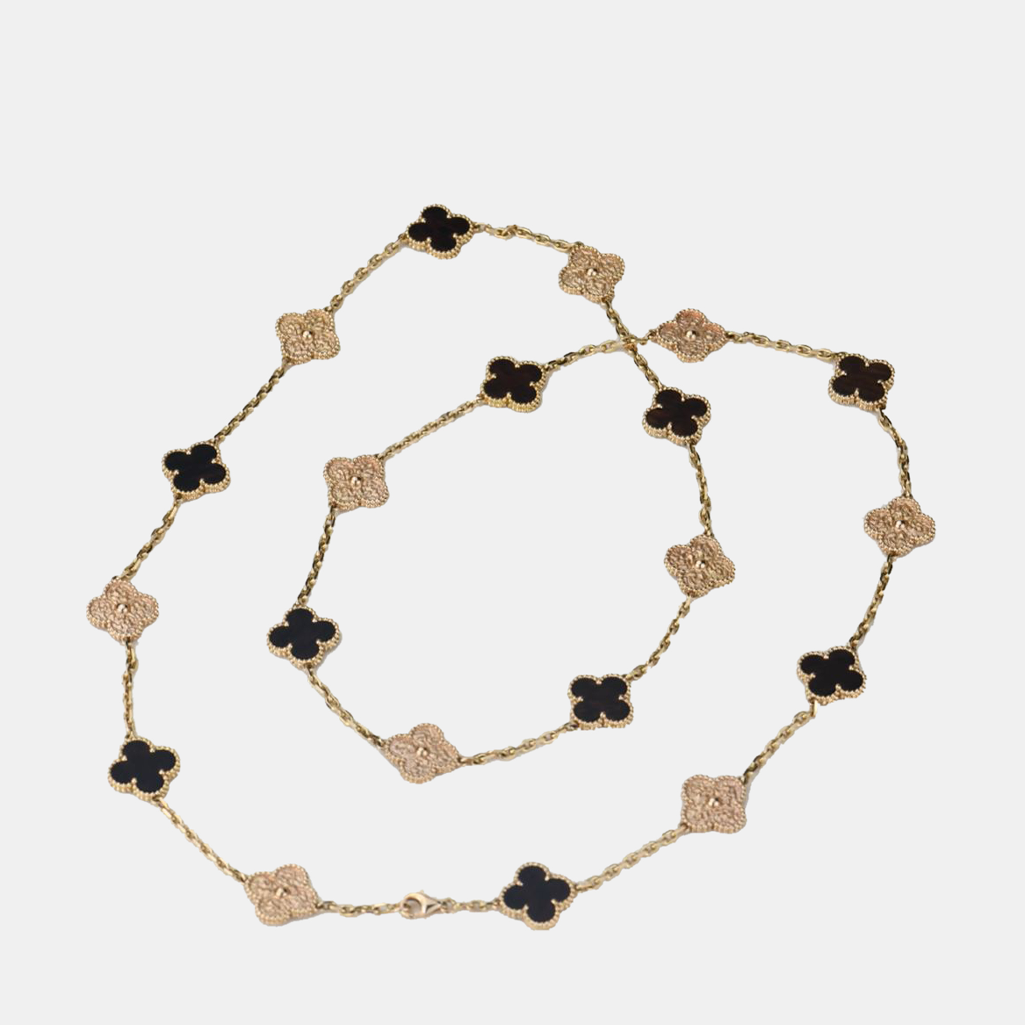 Pre-owned Van Cleef & Arpels Numbered Edition Vintage Alhambra Bois Damourette Rose Gold 20-motif Long Necklace