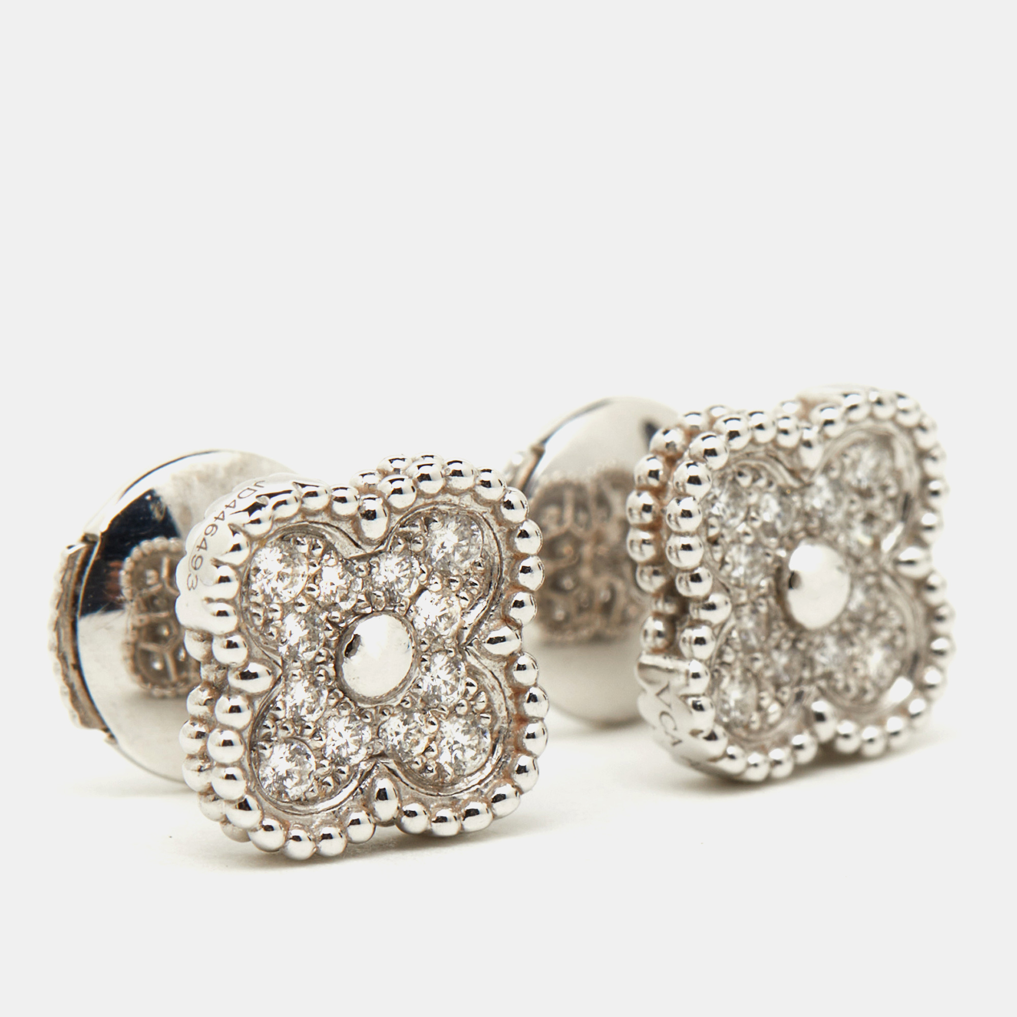 

Van Cleef & Arpels Sweet Alhambra Diamond 18K White Gold Stud Earrings