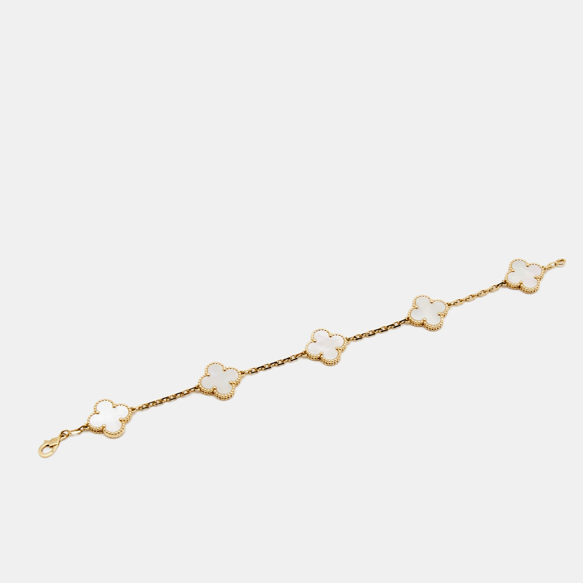 

Van Cleef & Arpels Vintage Alhambra Mother of Pearl 18k Yellow Gold Station Bracelet