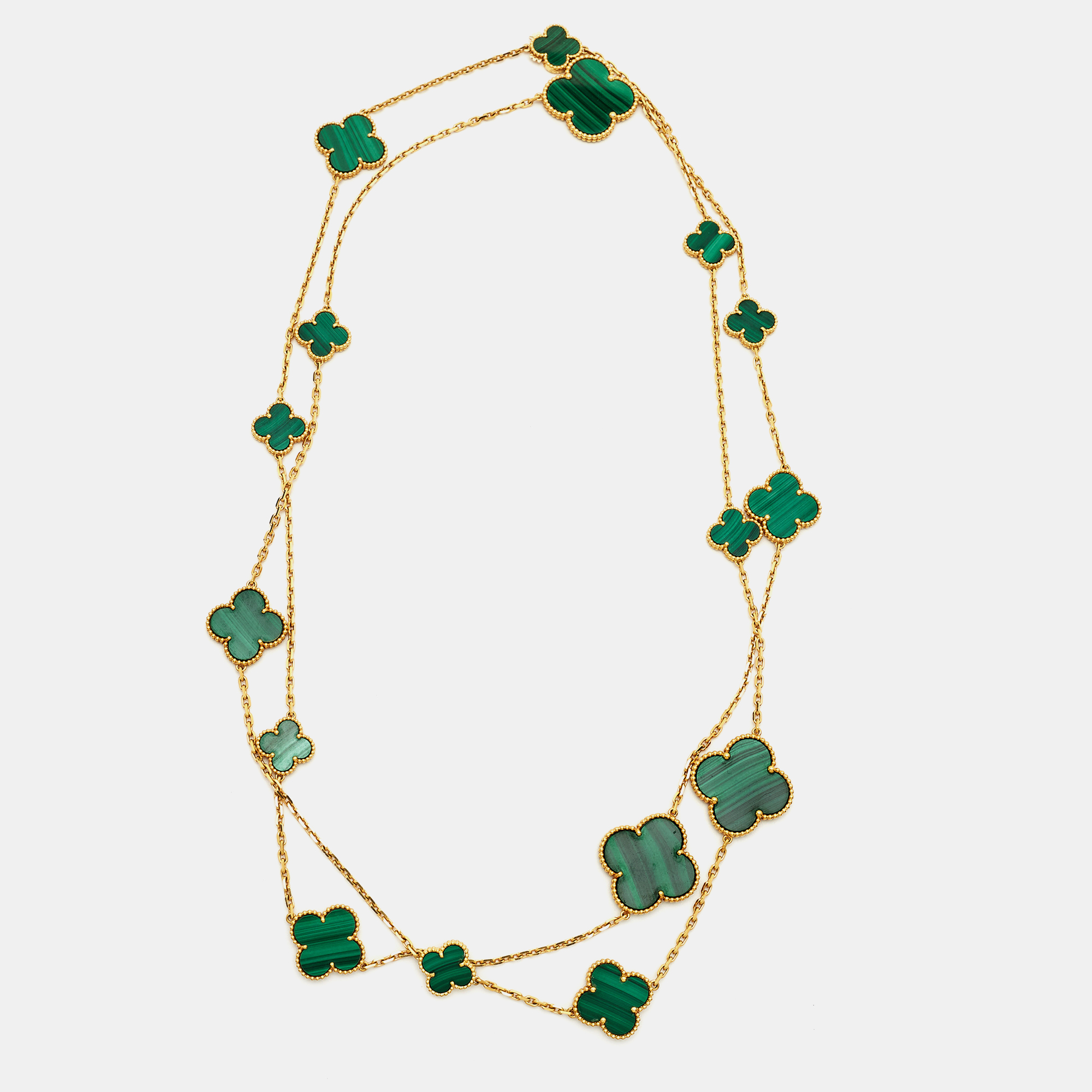 

Van Cleef & Arpels Magic Alhambra Malachite 18k Yellow Gold 16 Motif Long Necklace