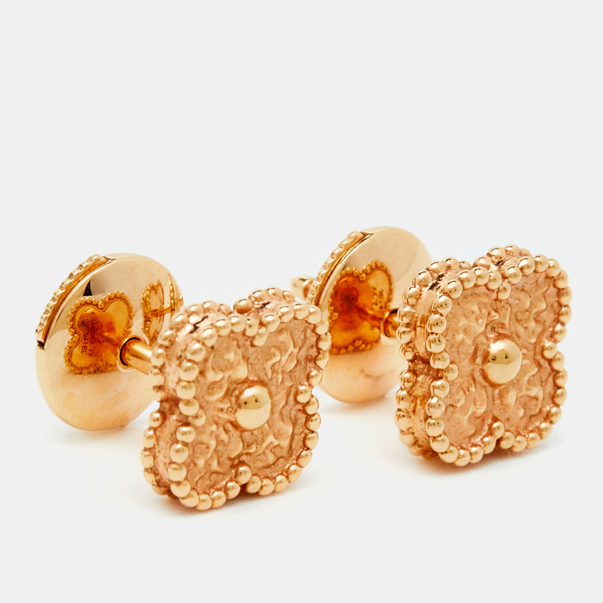 

Van Cleef & Arpels Sweet Alhambra Textured 18K Rose Gold Stud Earrings