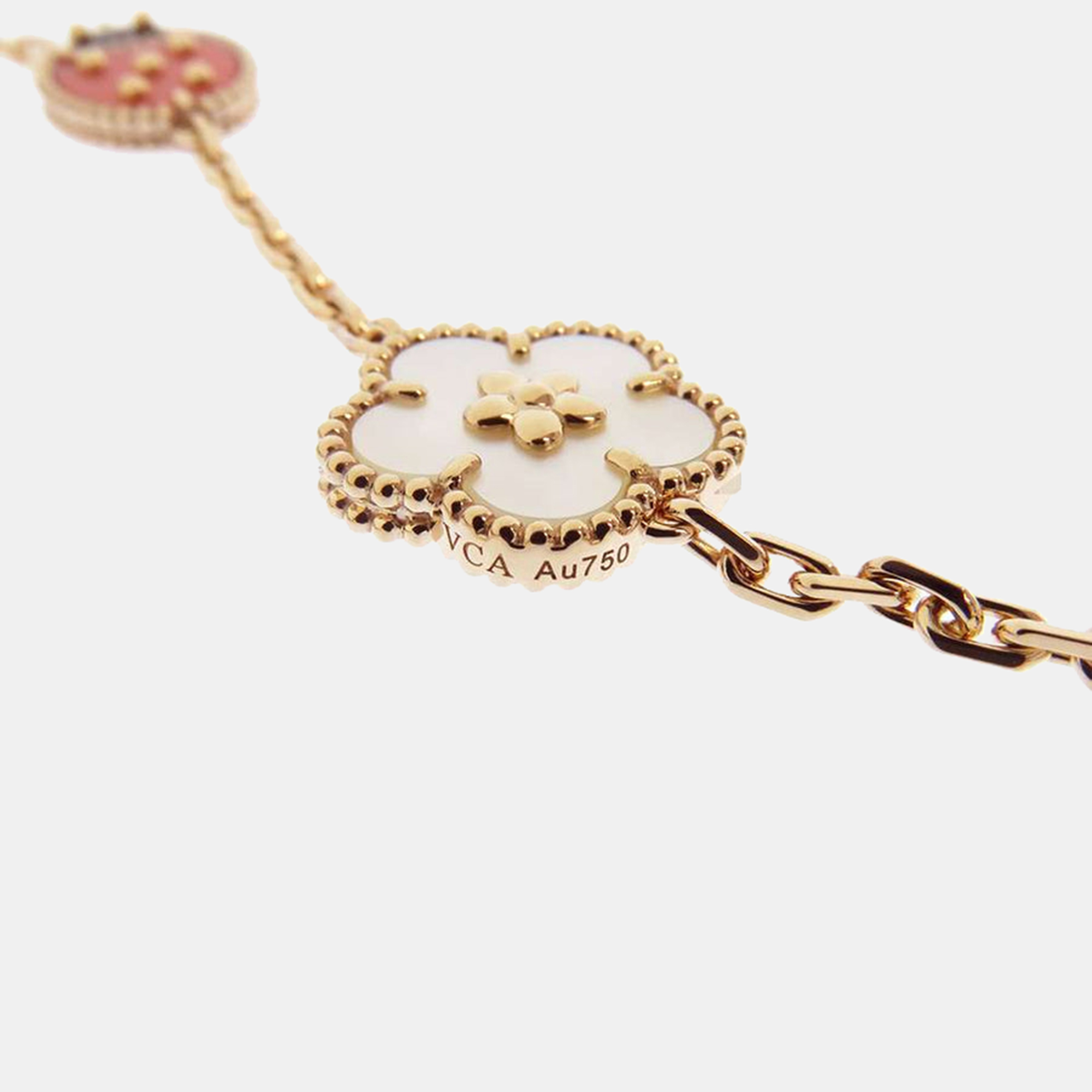 

Van Cleef & Arpels Lucky Spring 18K Rose Gold Carnelian Mother of Pearl Onyx Bracelet 7
