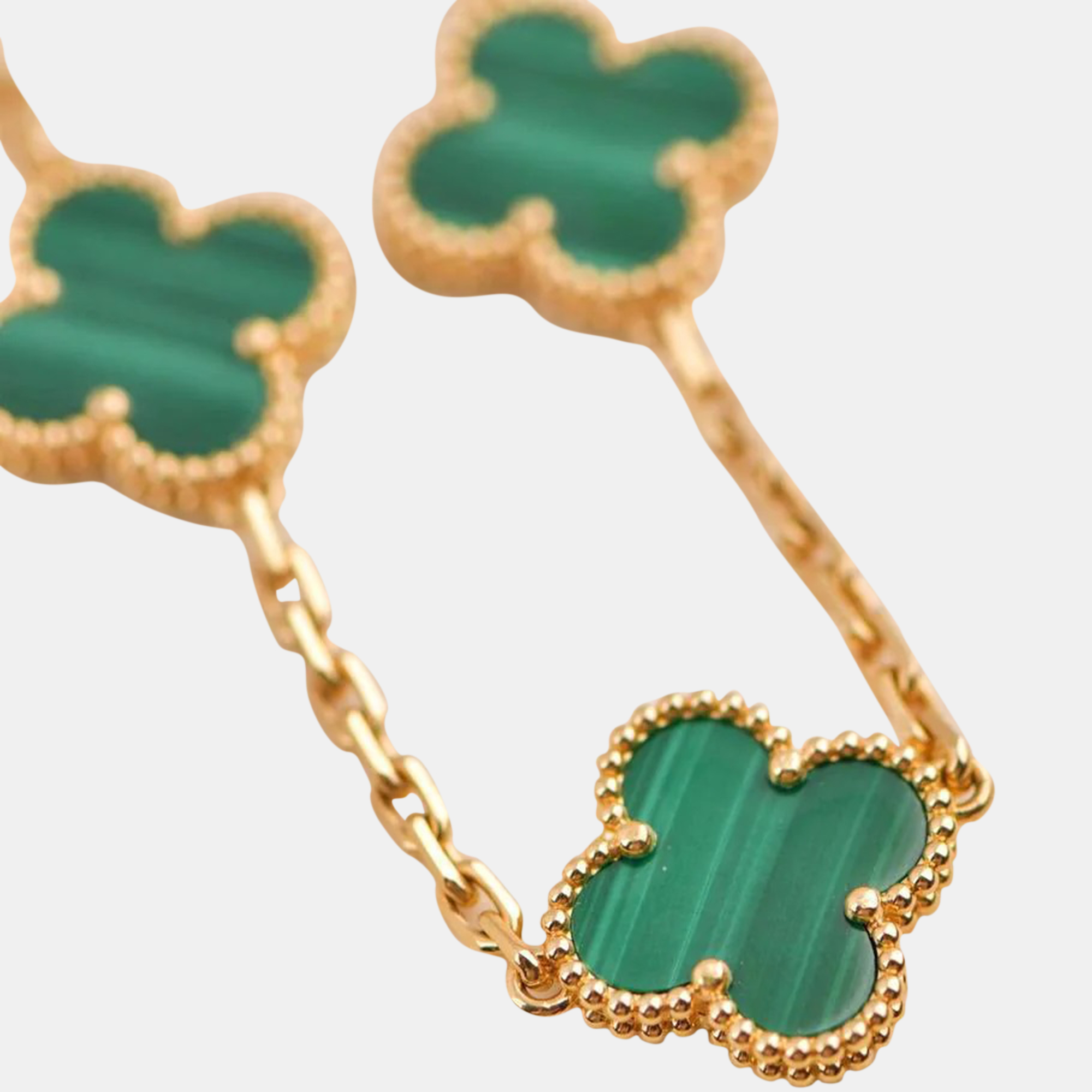 

Van Cleef & Arpels Vintage Alhambra Malachite Yellow Gold 5 Motif Bracelet