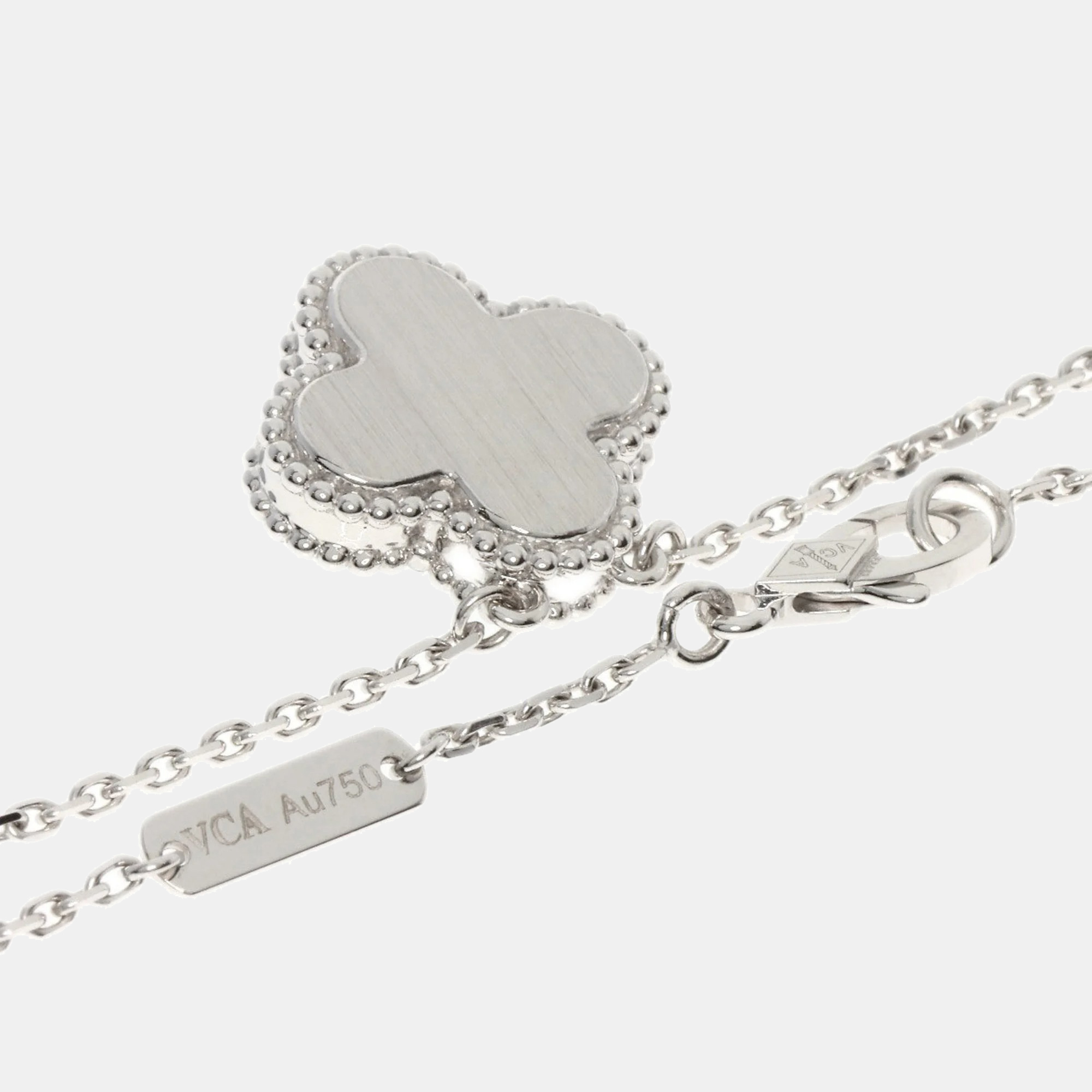 

Van Cleef & Arpels Vintage Alhambra Limited Edition 18K White Gold Diamond Celadon Sevres Porcelain Necklace