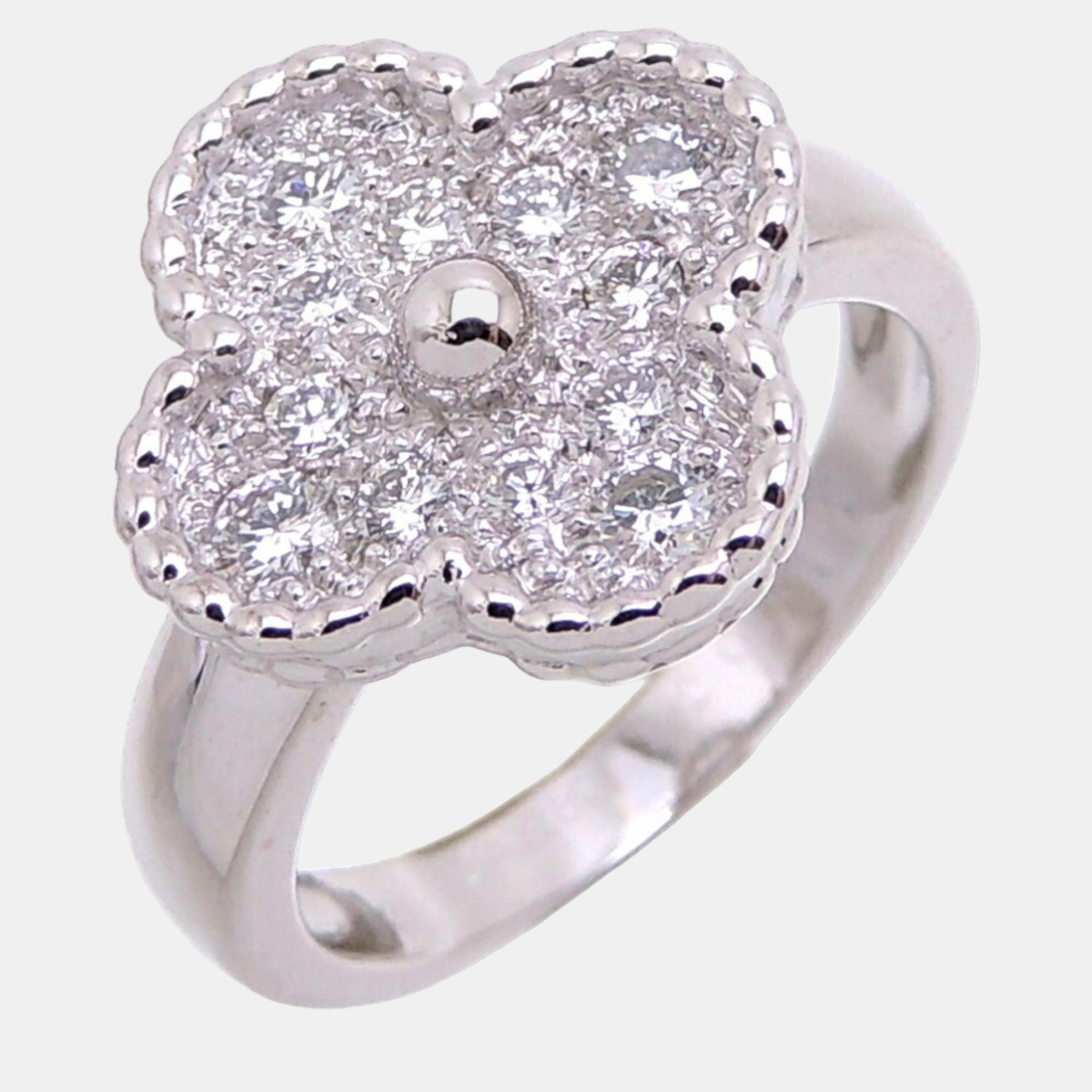 Pre-owned Van Cleef & Arpels Vintage Alhambra 18k White Gold Diamond Ring Eu 53