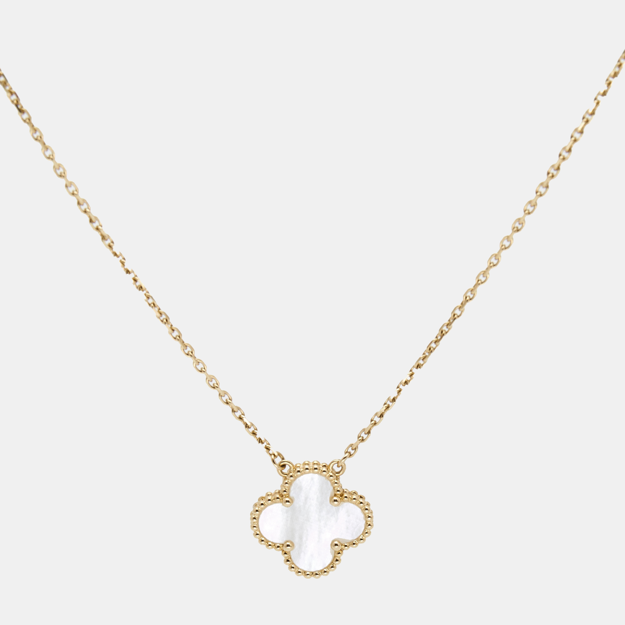 Pre Owned Van Cleef & Arpels Vintage Alhambra Mother of Pearl 18k Yellow Gold Necklace